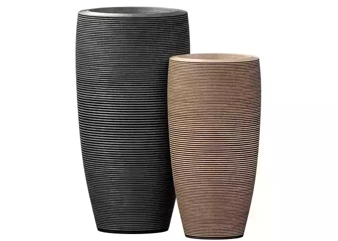 Decorative Contemporary corrugated ceramic floor vase Urn pot 3D model