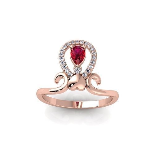 Heart With Ruby Pear Engagement Ring 3d Model and Render  3D print model