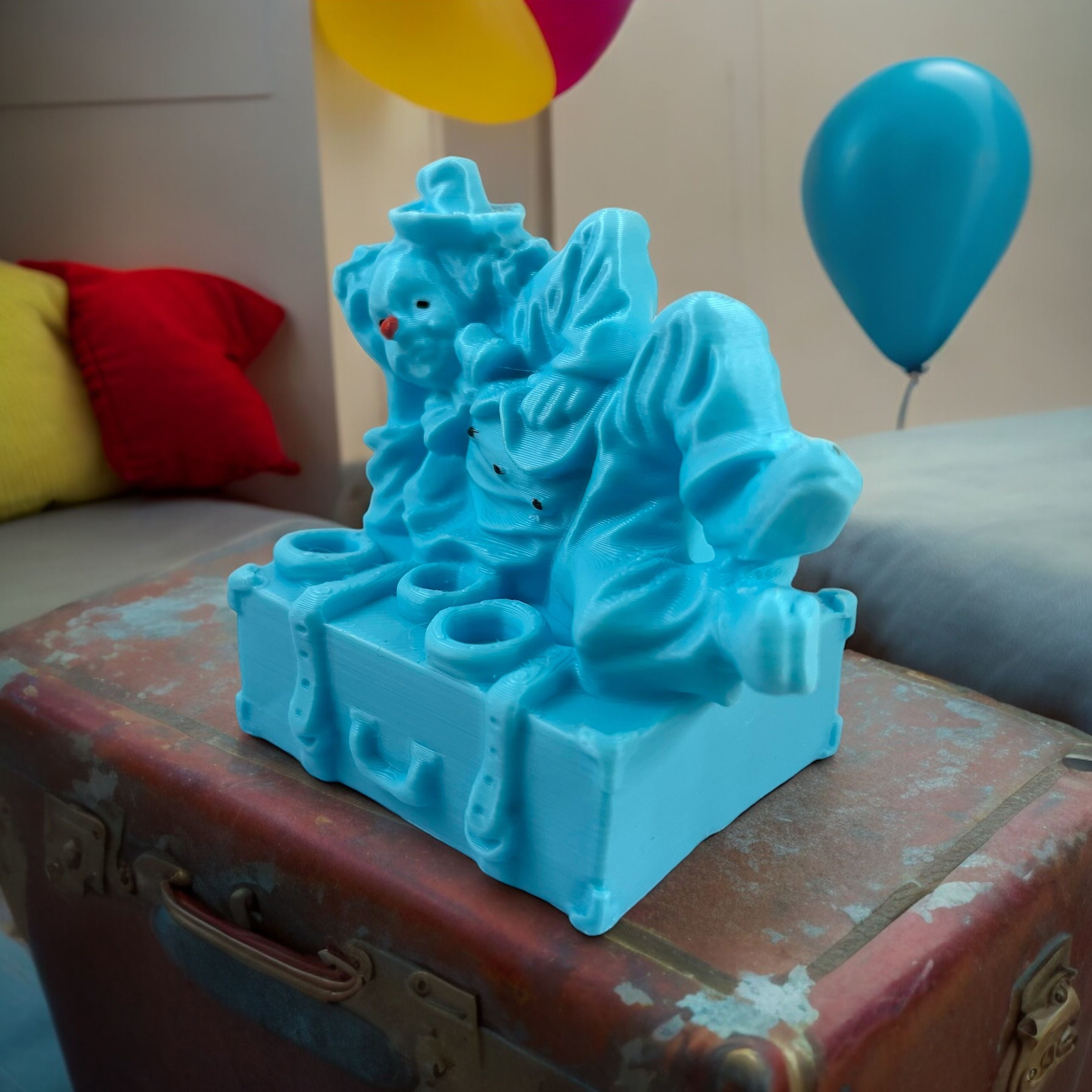 Clown lying on a suitcase 3D print model_2