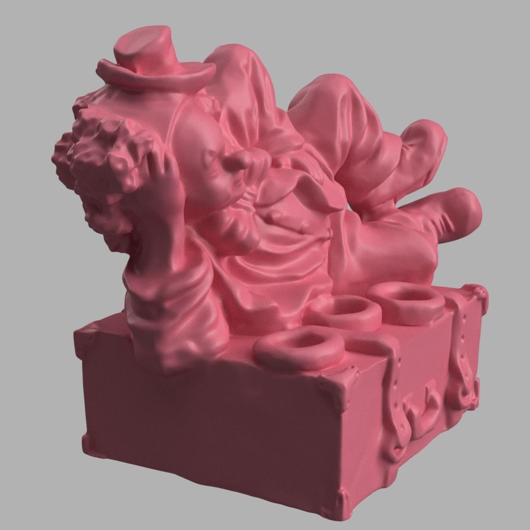 Clown lying on a suitcase 3D print model_8