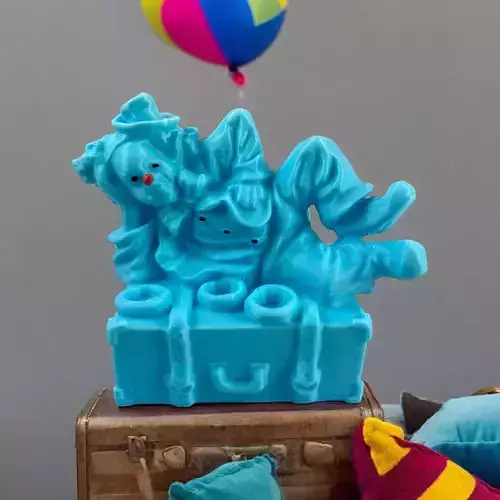 Clown lying on a suitcase 3D print model