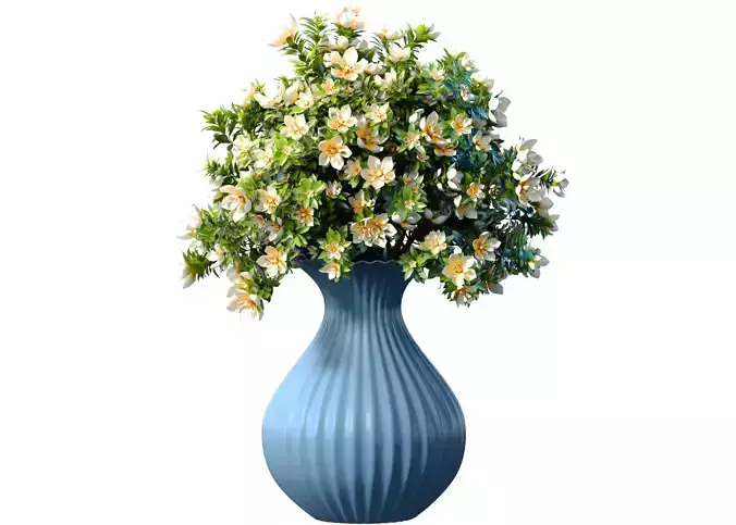 A bouquet flowers in  modern decorative ceramic Ribbed Blue vase