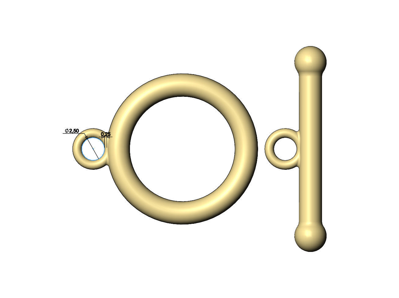 Round wire toggle clasp 3D print model_7