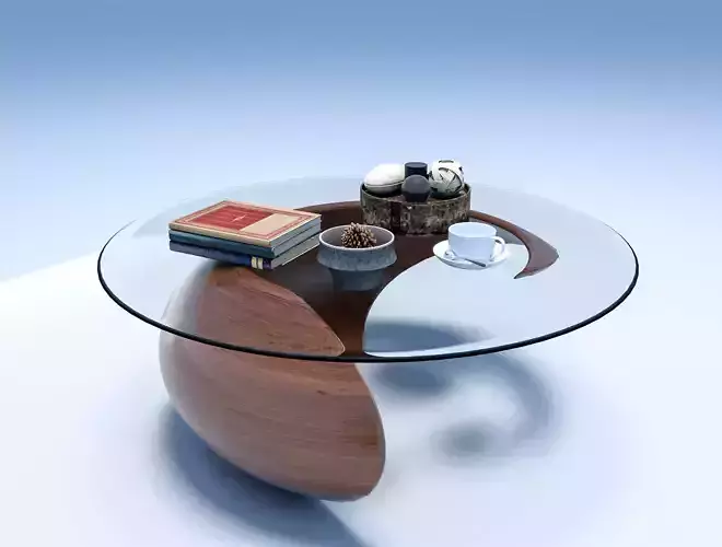 round wooden coffee table with glass top
