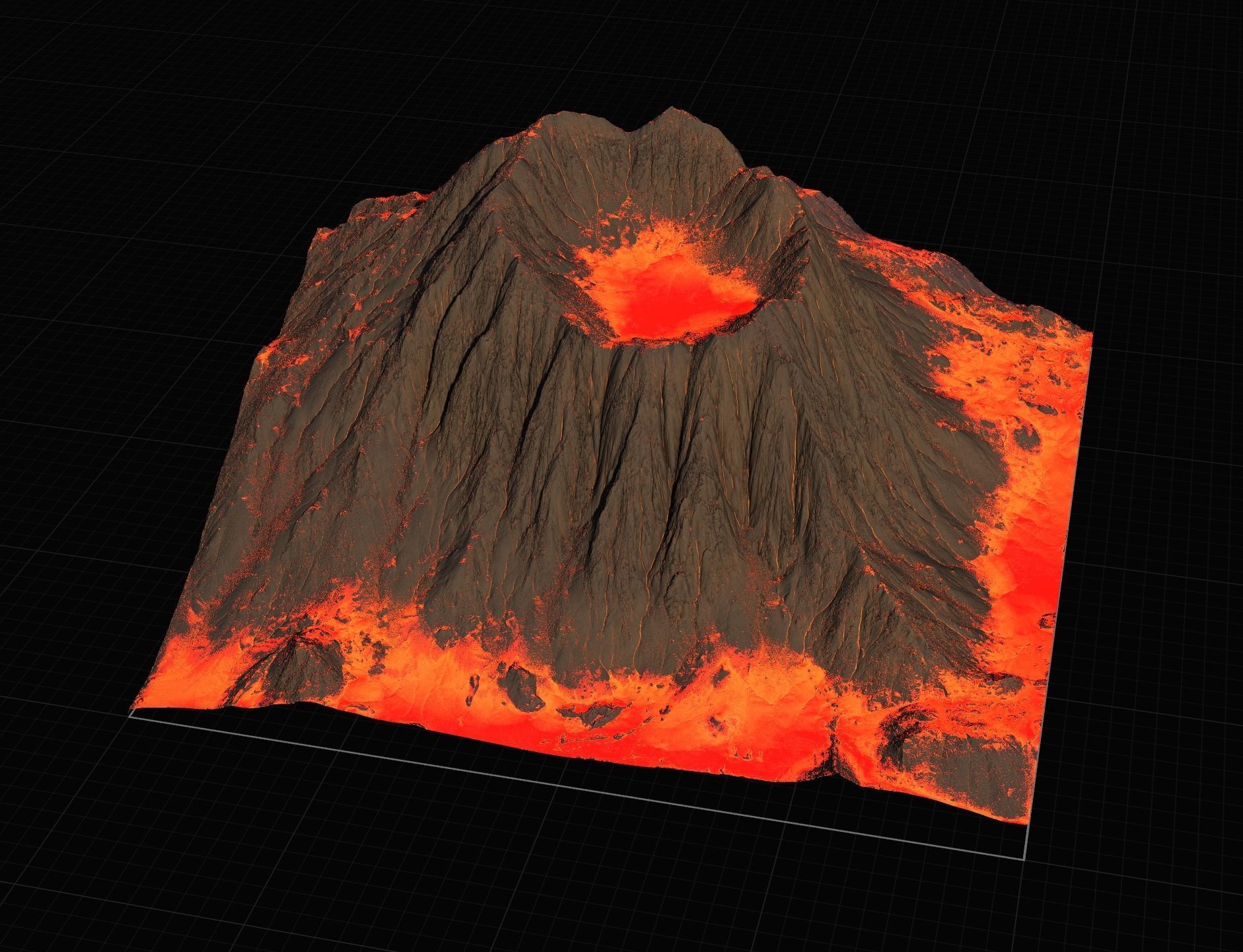 16K Volcano with lava height map and 3D terrain Low-poly 3D model_7