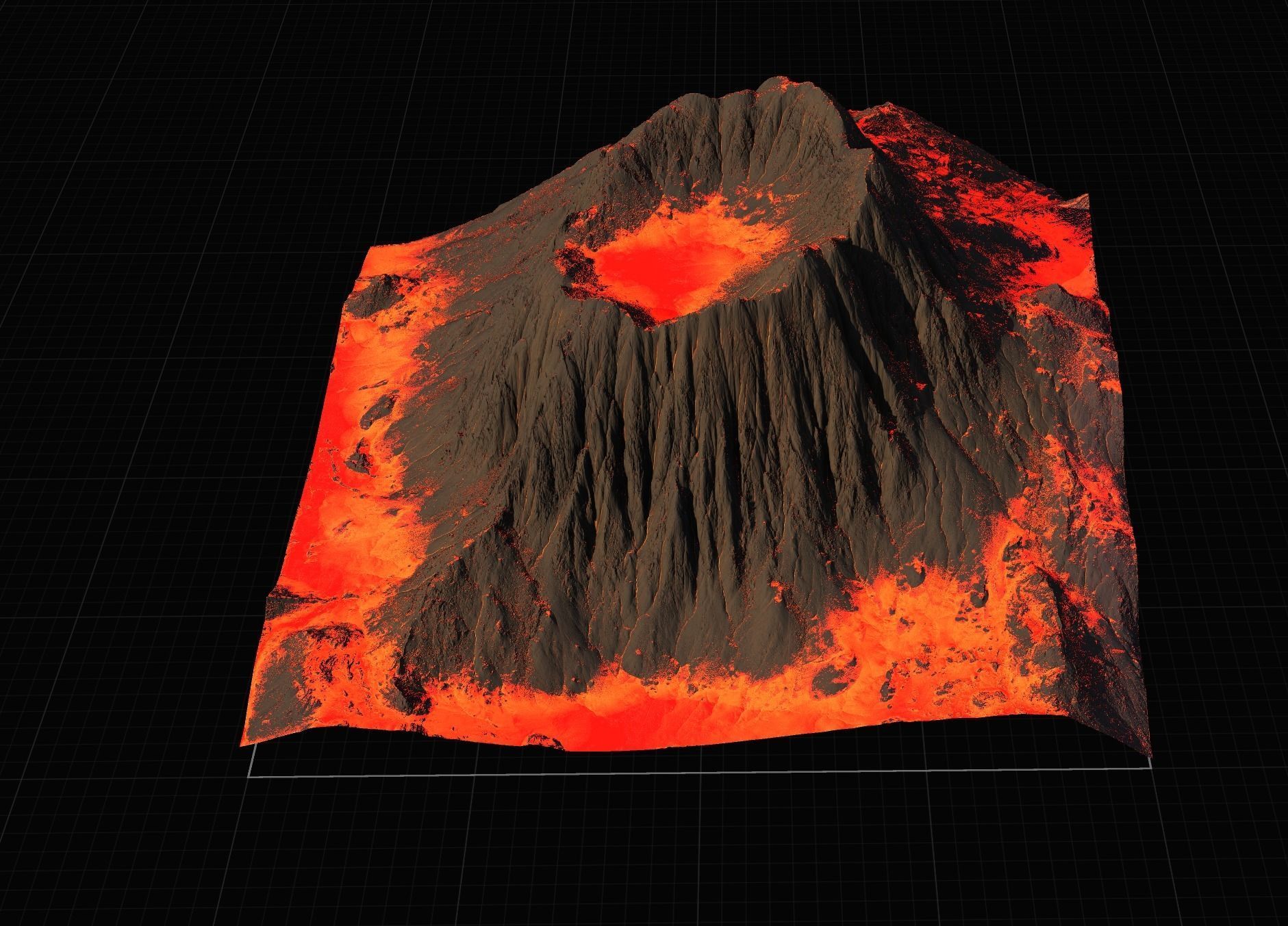 16K Volcano with lava height map and 3D terrain Low-poly 3D model_4