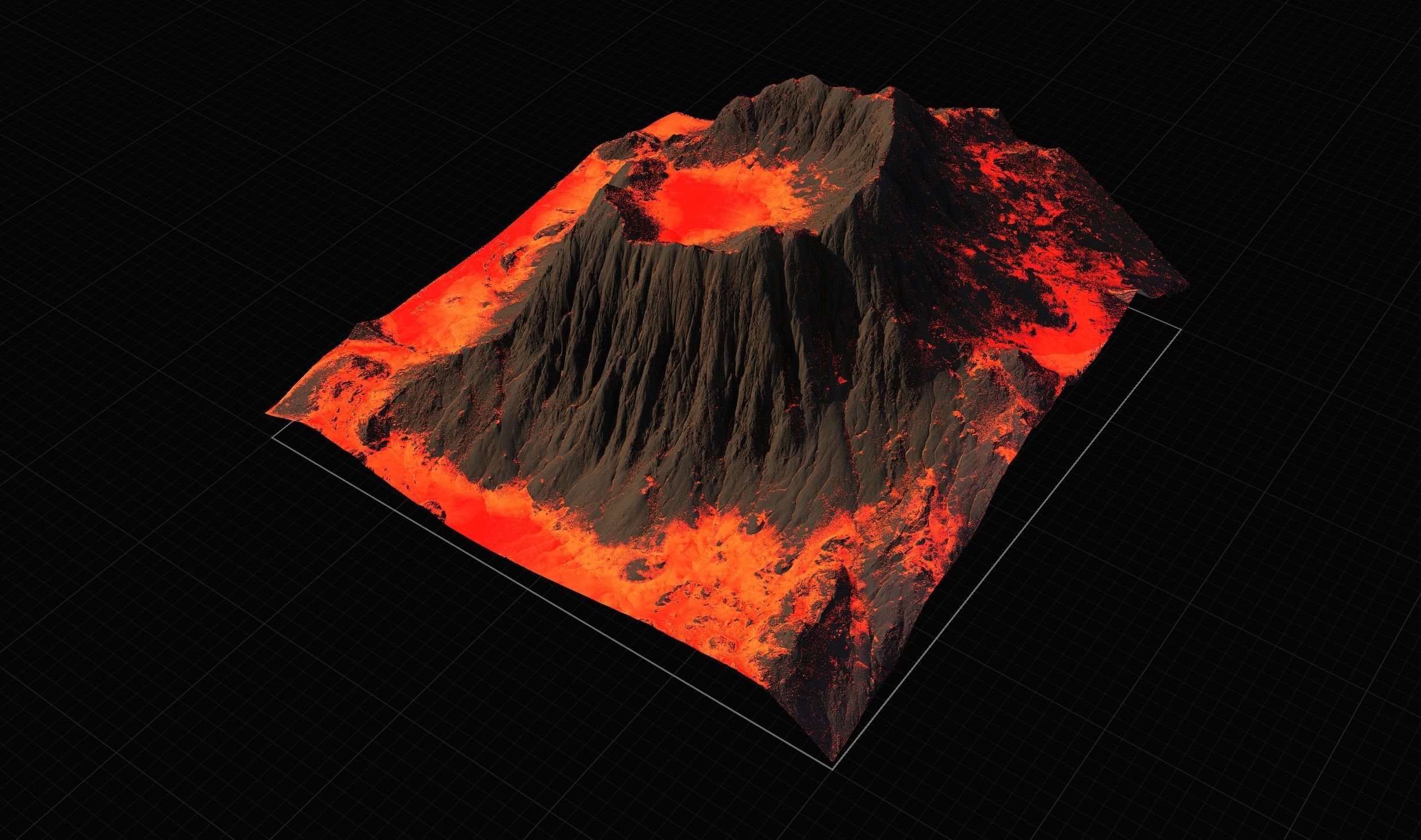 16K Volcano with lava height map and 3D terrain Low-poly 3D model_21