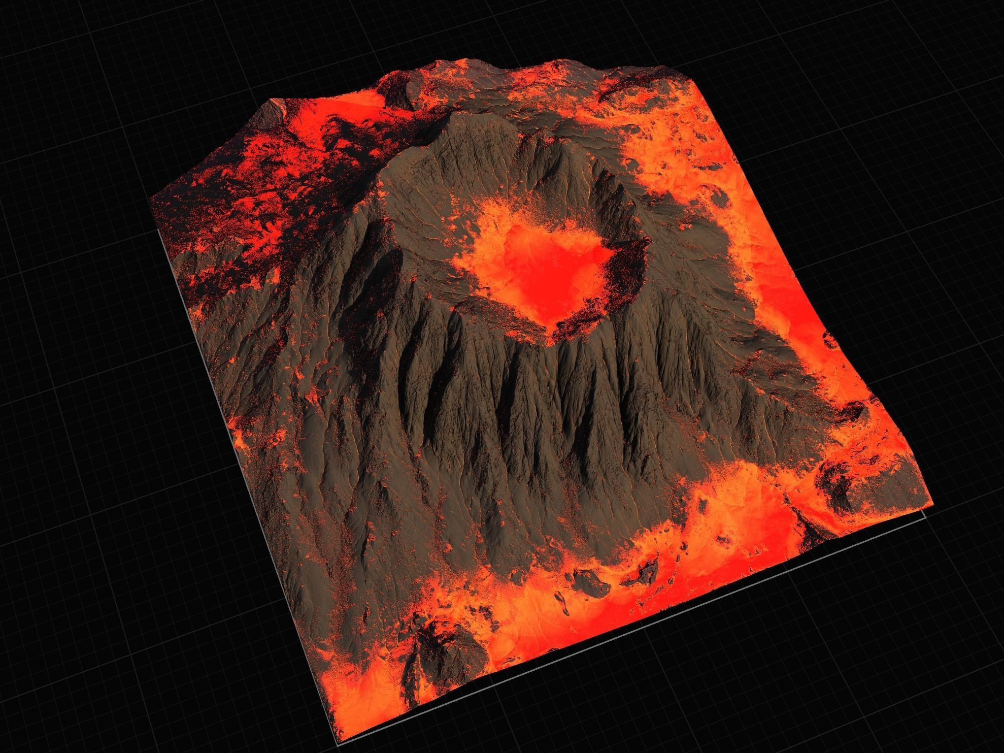 16K Volcano with lava height map and 3D terrain Low-poly 3D model_34