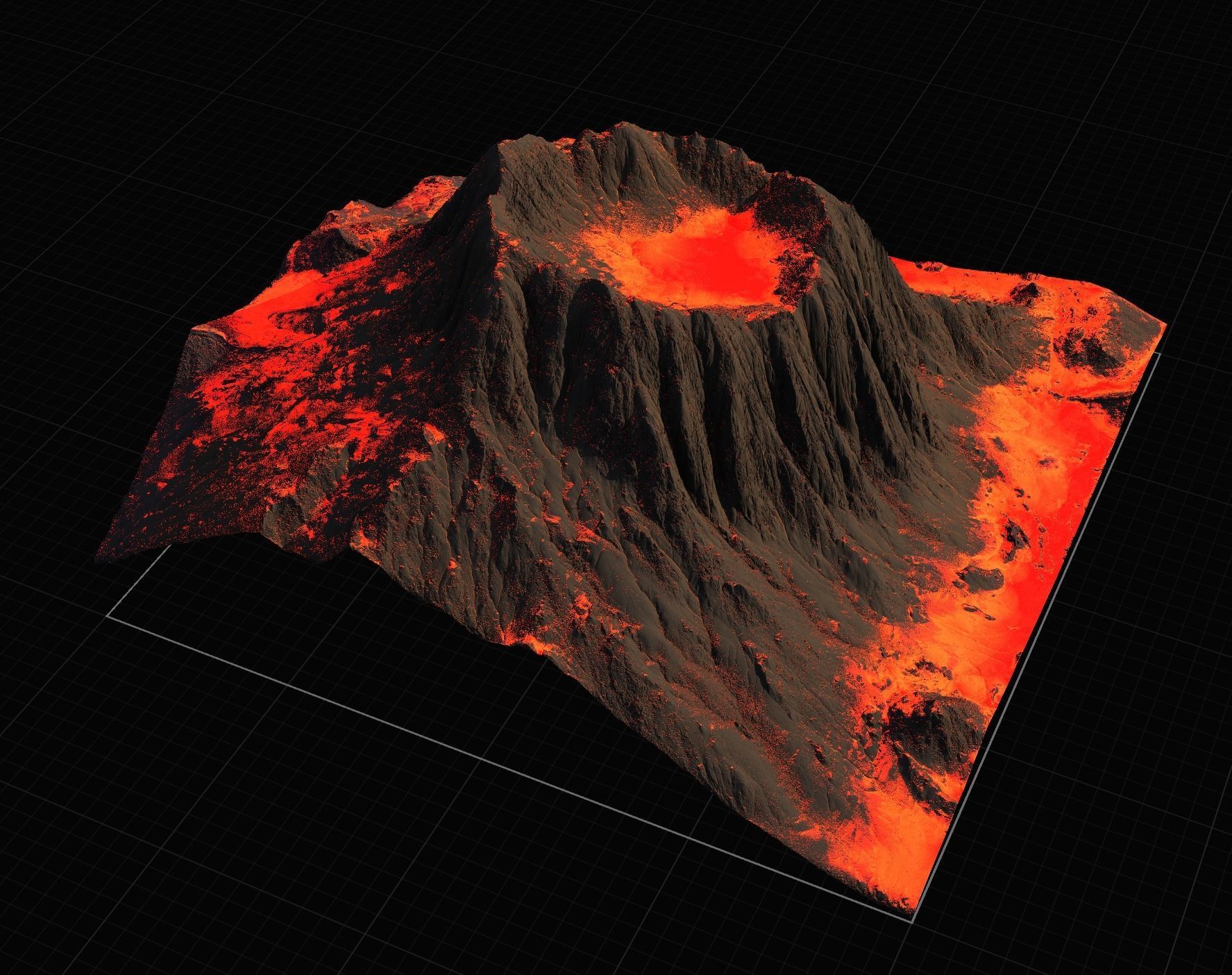16K Volcano with lava height map and 3D terrain Low-poly 3D model_25
