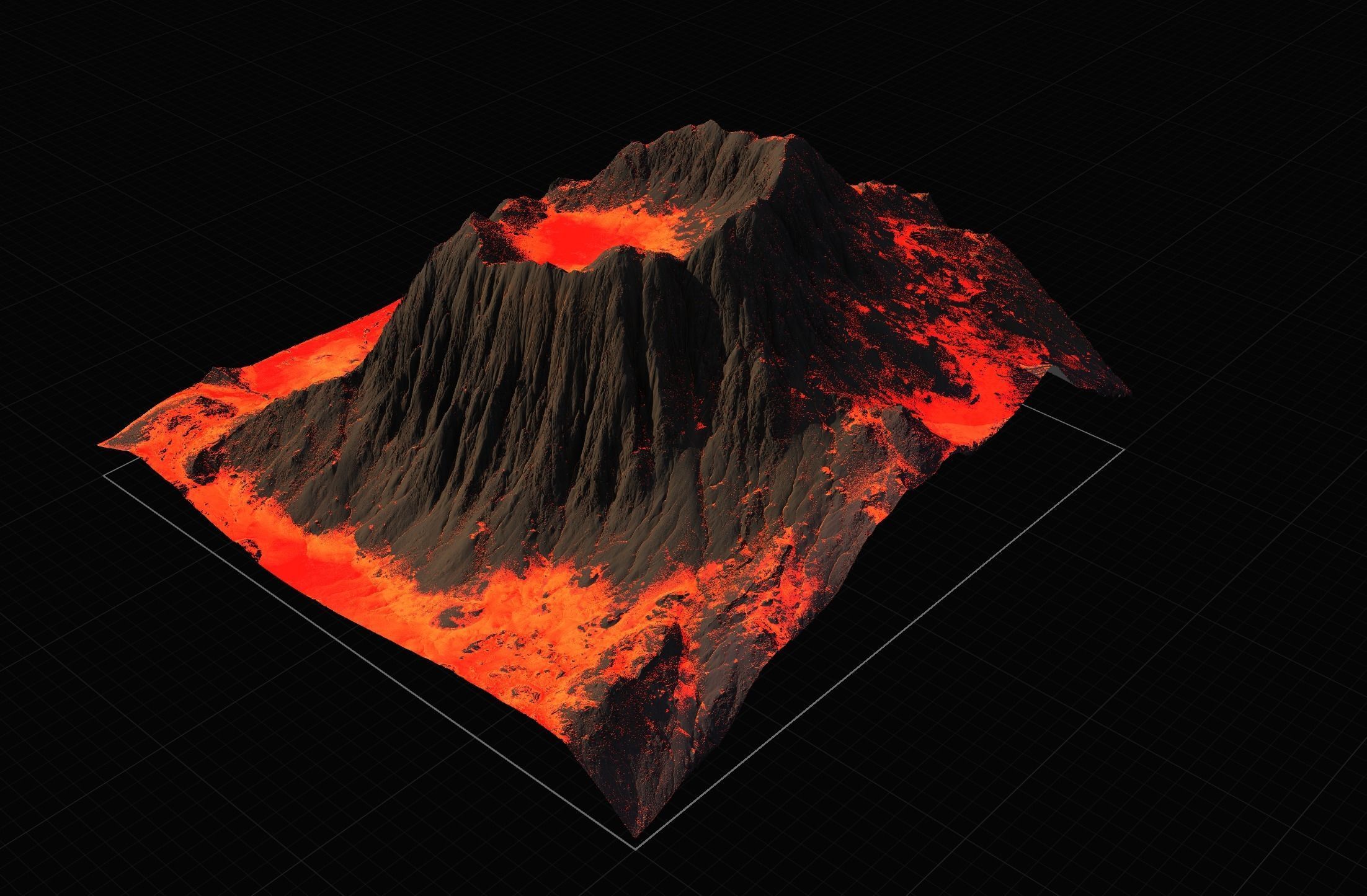 16K Volcano with lava height map and 3D terrain Low-poly 3D model_27