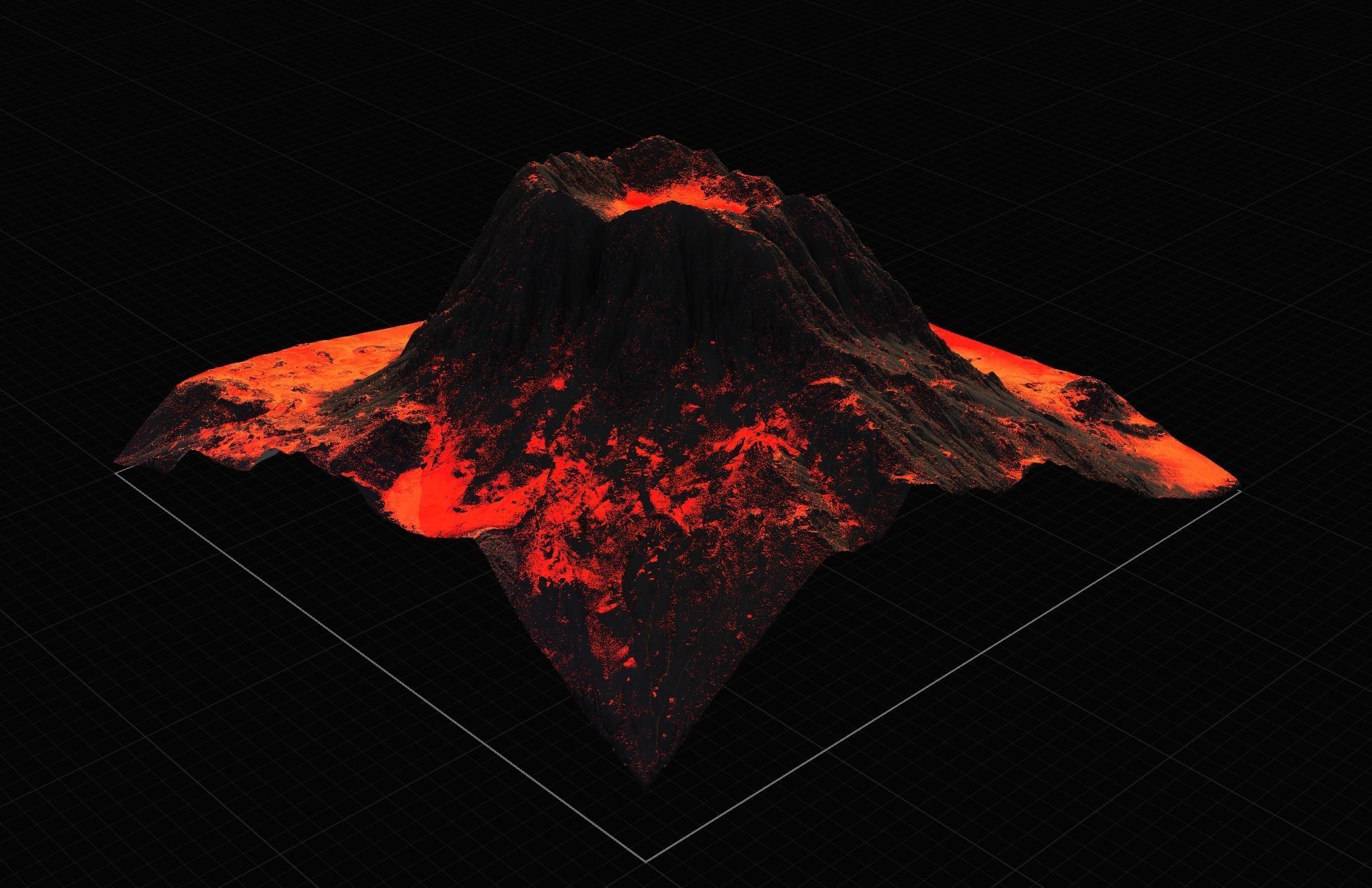 16K Volcano with lava height map and 3D terrain Low-poly 3D model_10