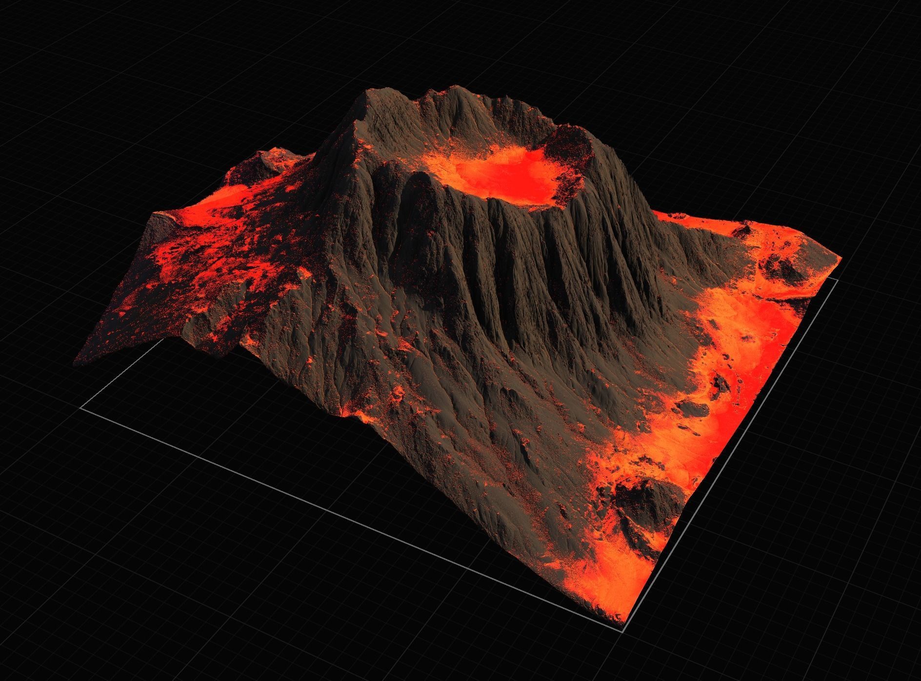 16K Volcano with lava height map and 3D terrain Low-poly 3D model_47