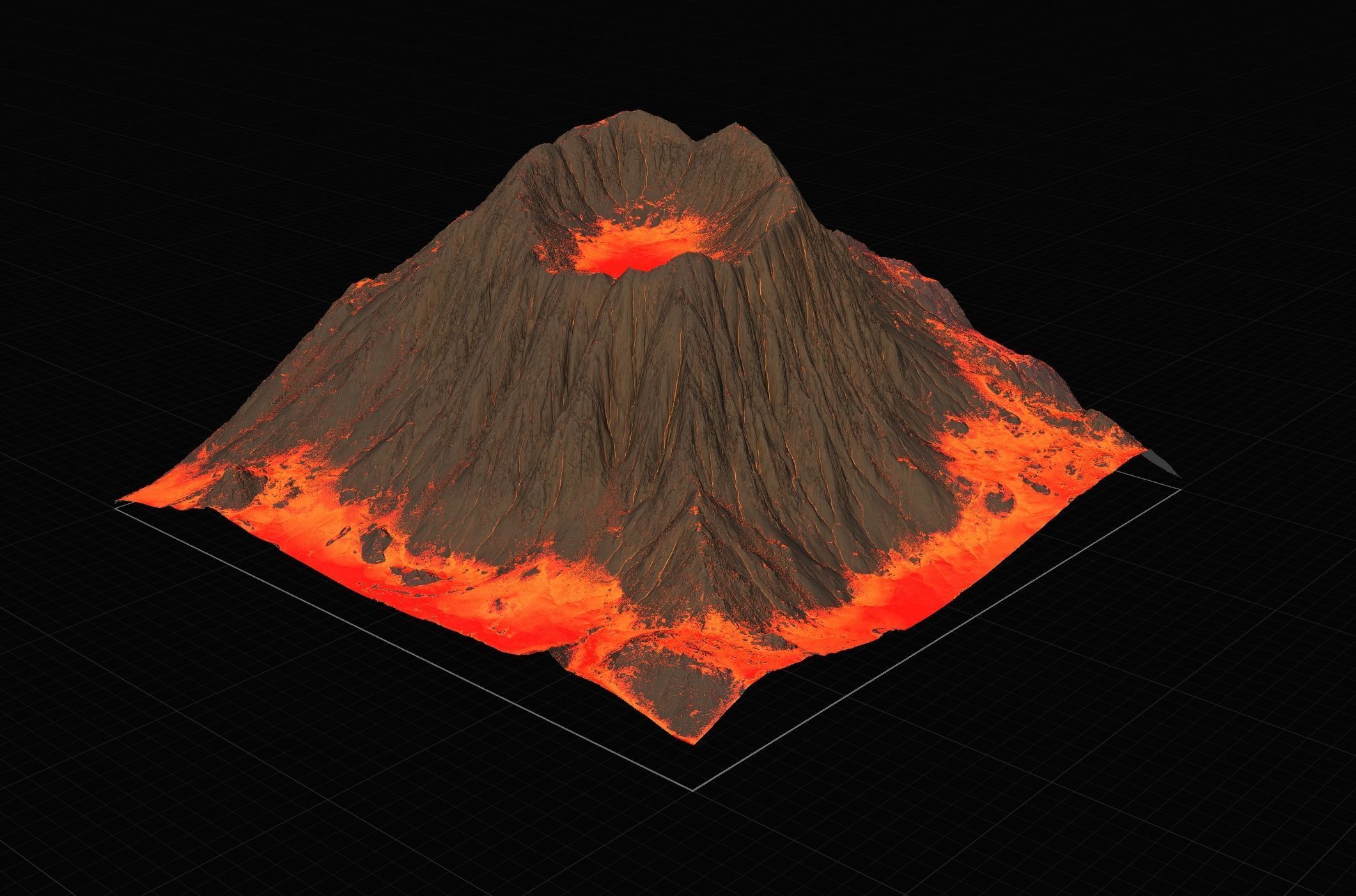 16K Volcano with lava height map and 3D terrain Low-poly 3D model_18