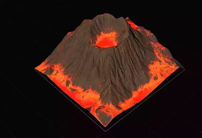 16K Volcano with lava height map and 3D terrain Low-poly 3D model