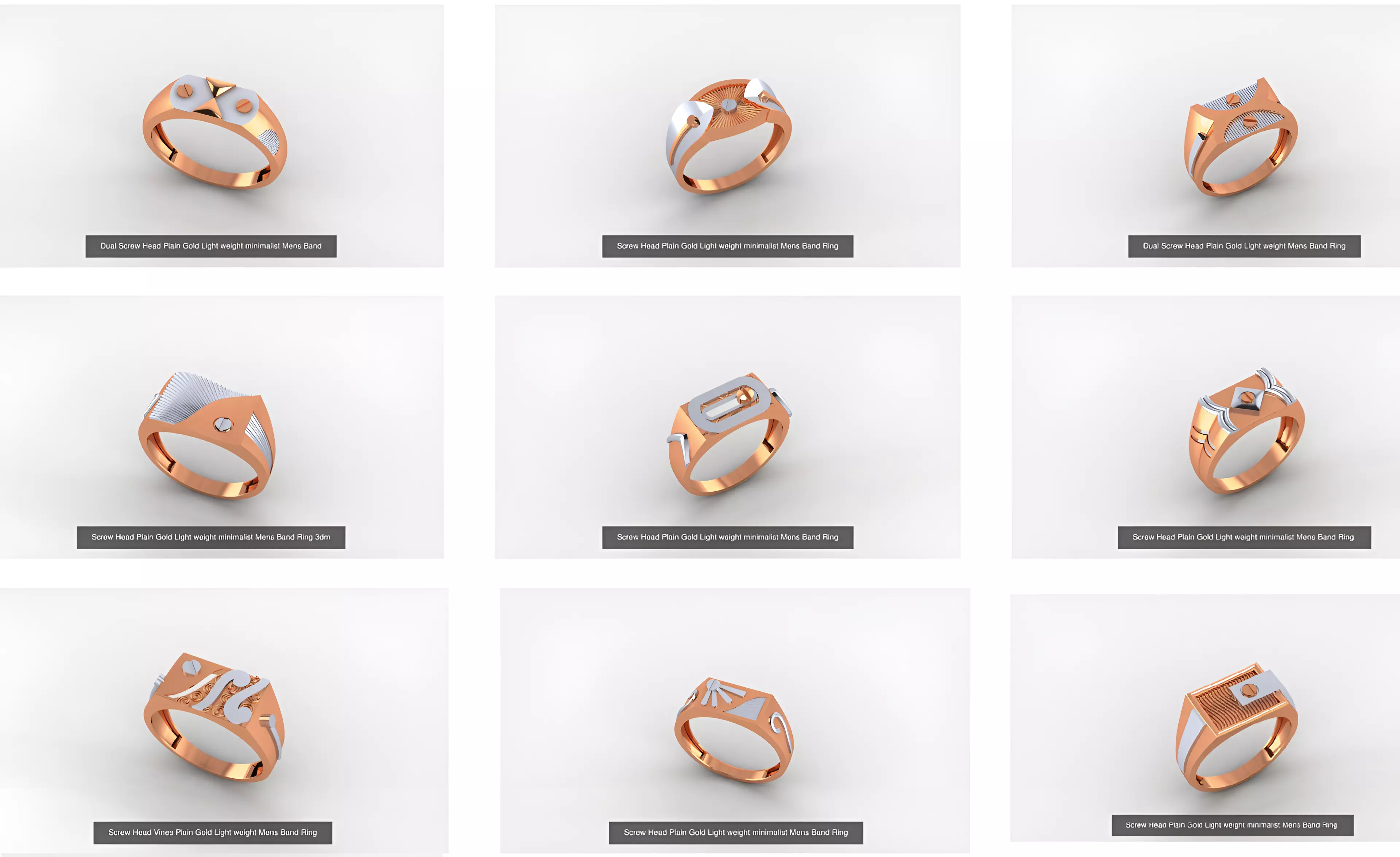 9 Screw Head Plain Gold Light weight minimalist Mens Band 3D Model Collection_0