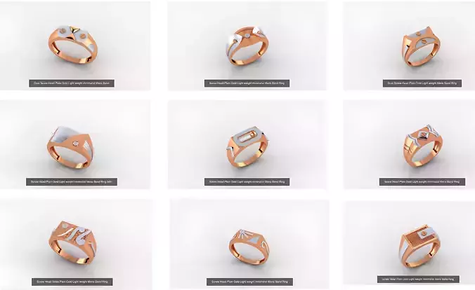 9 Screw Head Plain Gold Light weight minimalist Mens Band  3D Model Collection