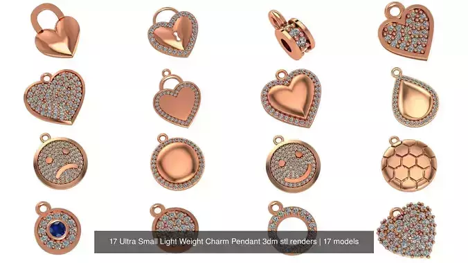 17 Ultra Small Light Weight Charm Pendant 3dm stl renders 3D Model Collection