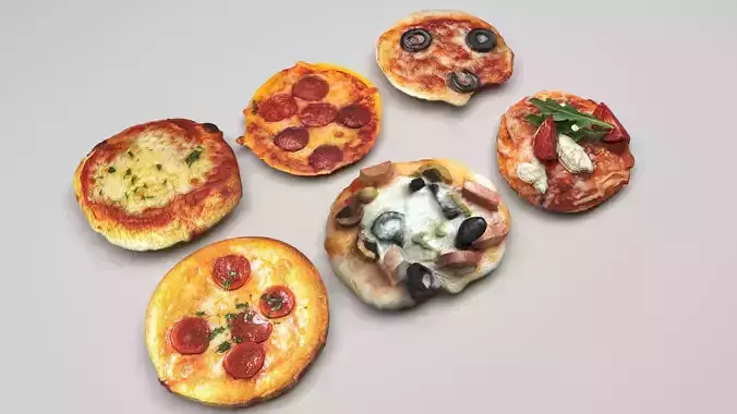 Mini Pizzas Set 3D model