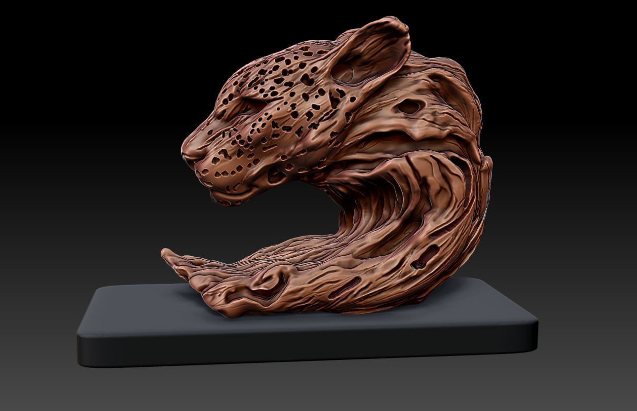 wooden Panter statue M10 3D print model_1