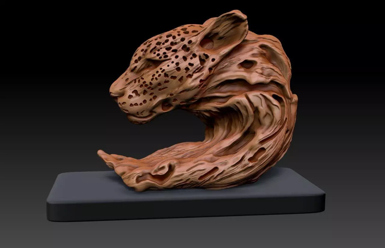 wooden Panter statue M10 3D print model_0