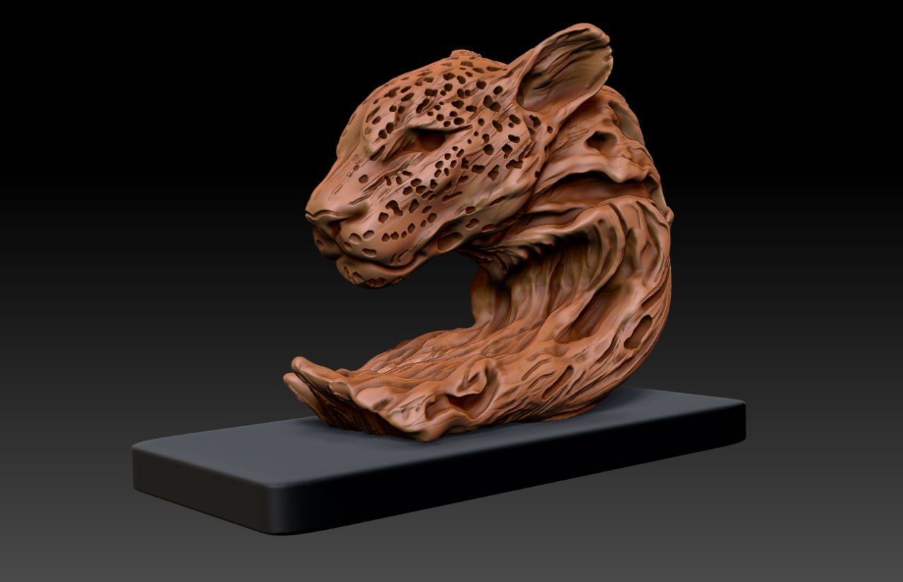 wooden Panter statue M10 3D print model_2