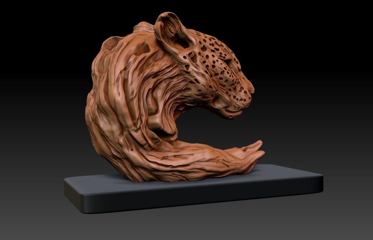 wooden Panter statue M10 3D print model_3