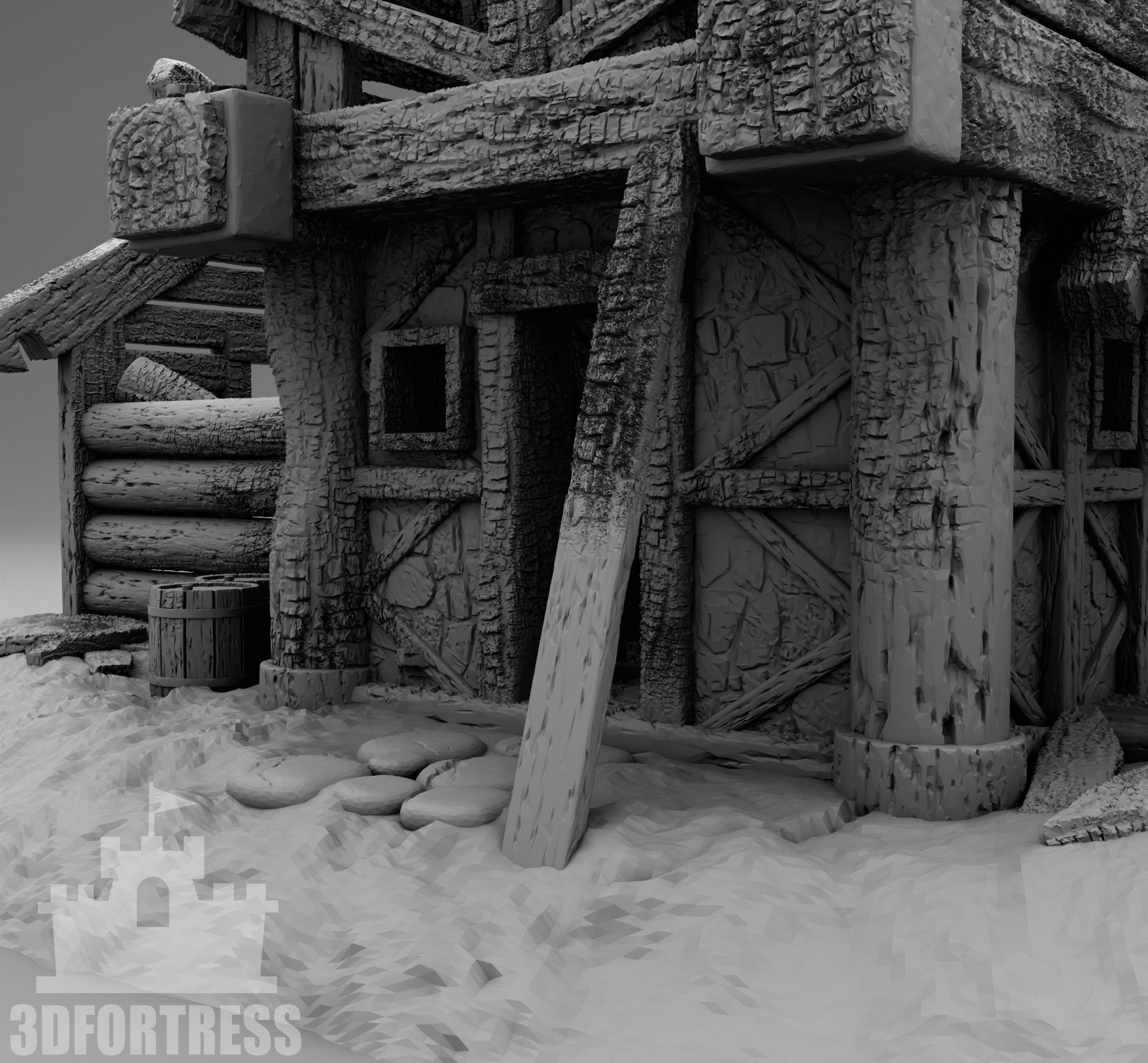 Destroyed wooden house 3D print model_4