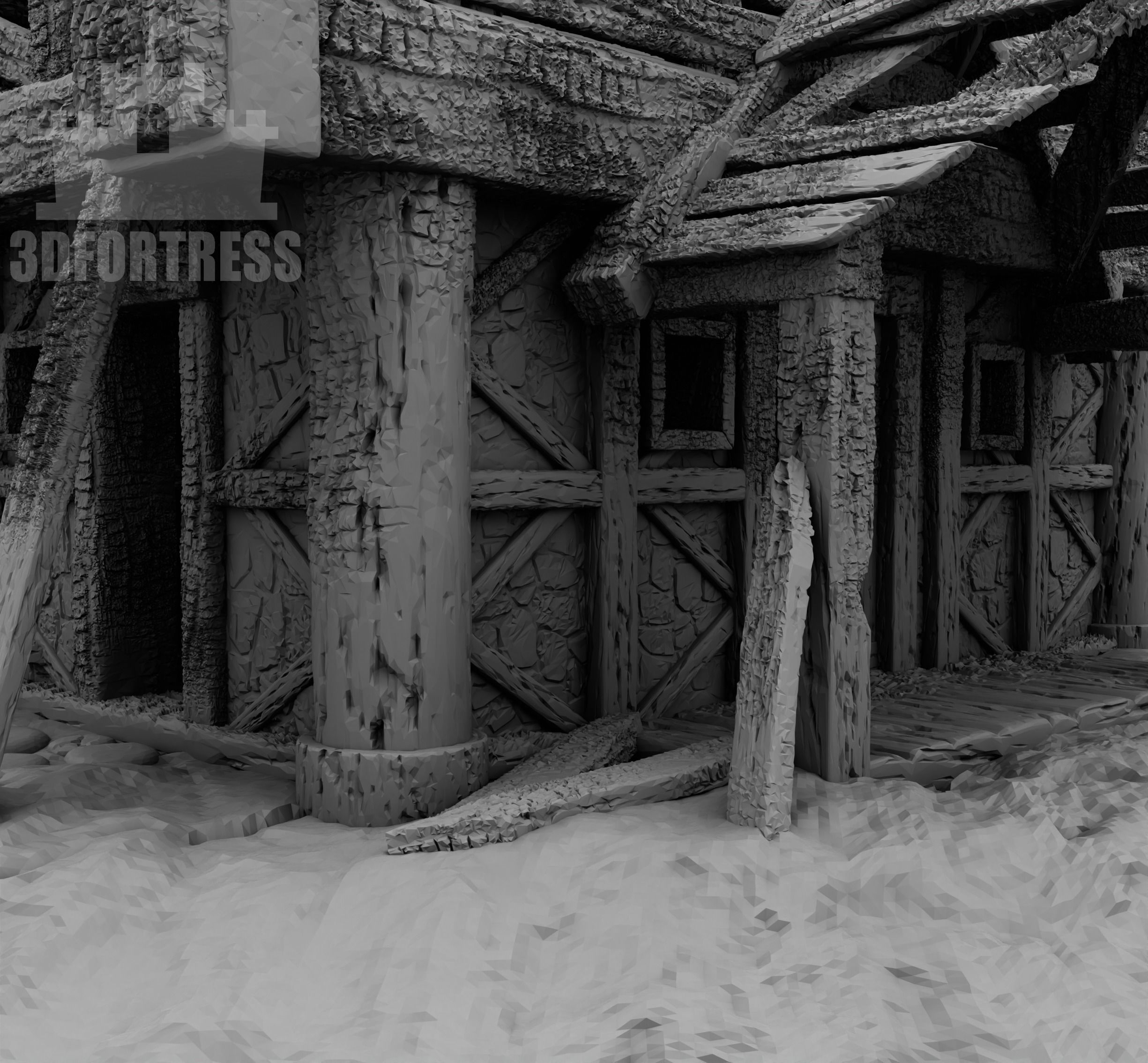 Destroyed wooden house 3D print model_5