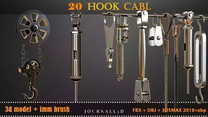 20 hook cable 3dmodel and  imm Low-poly 3D model