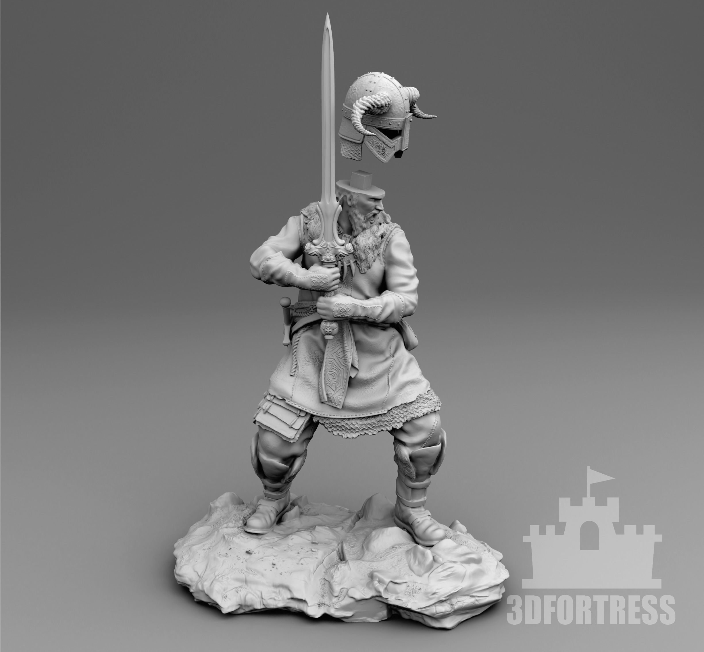 Viking with a two-handed sword 3D print model_3