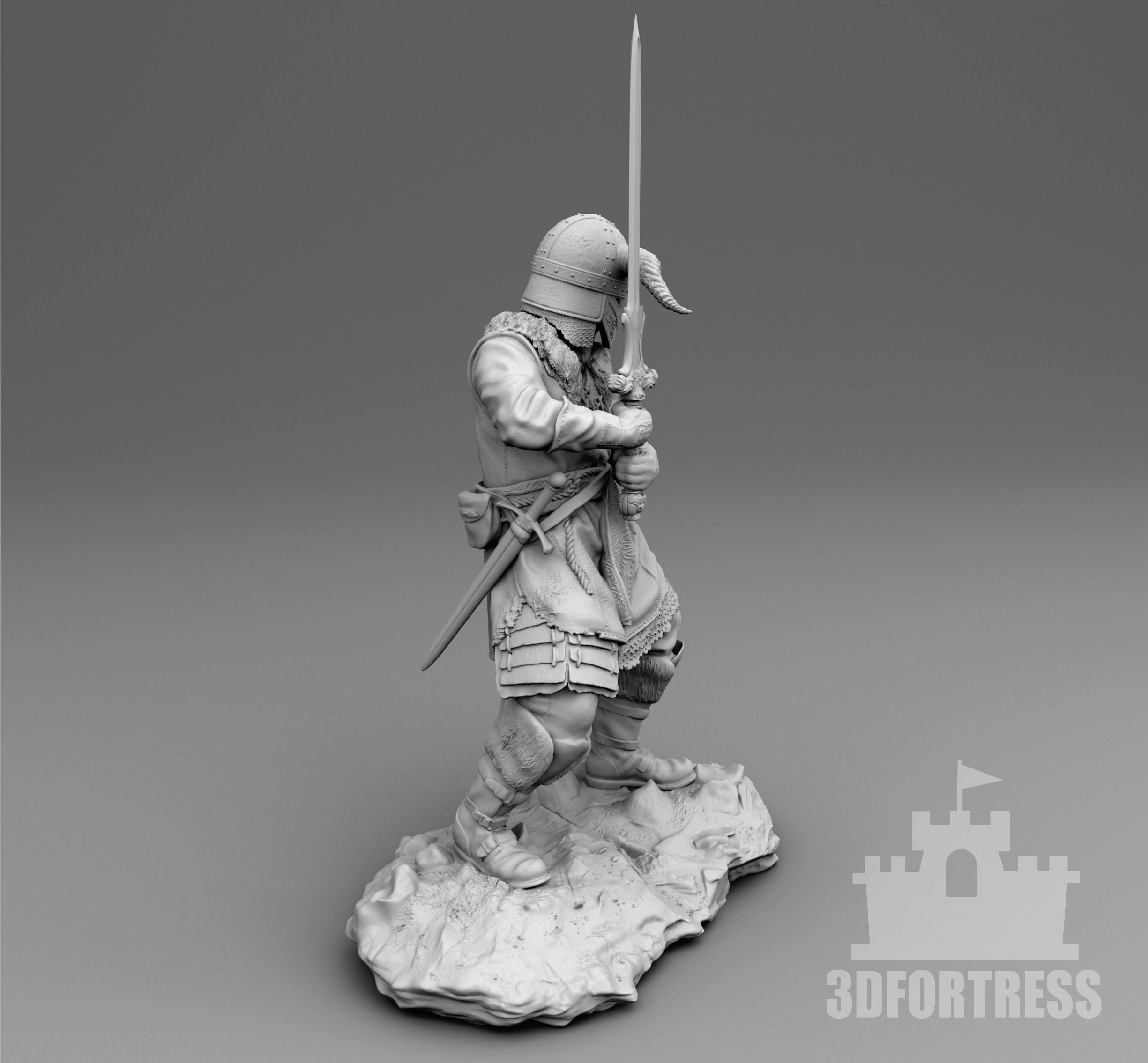 Viking with a two-handed sword 3D print model_2