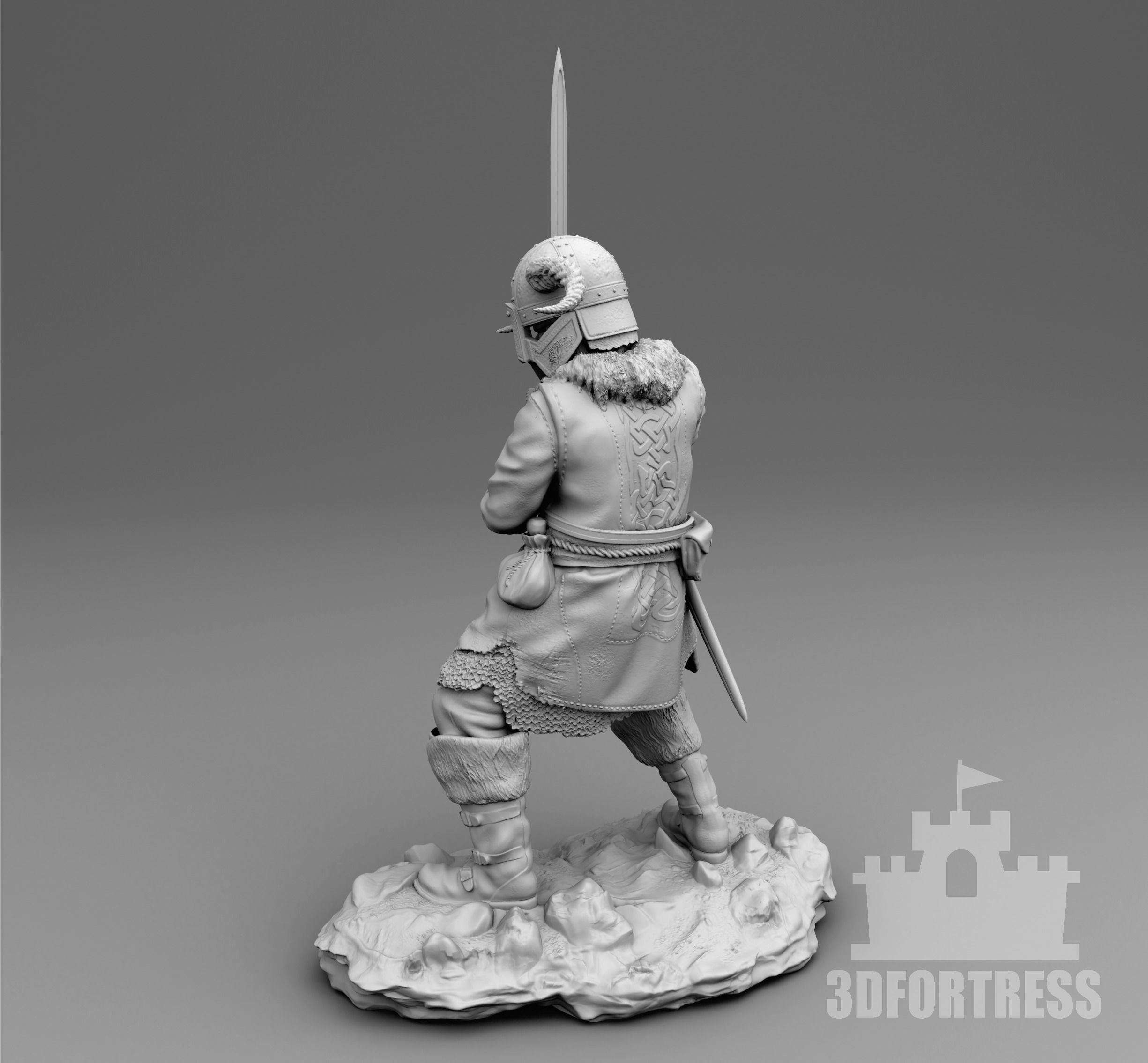 Viking with a two-handed sword 3D print model_1