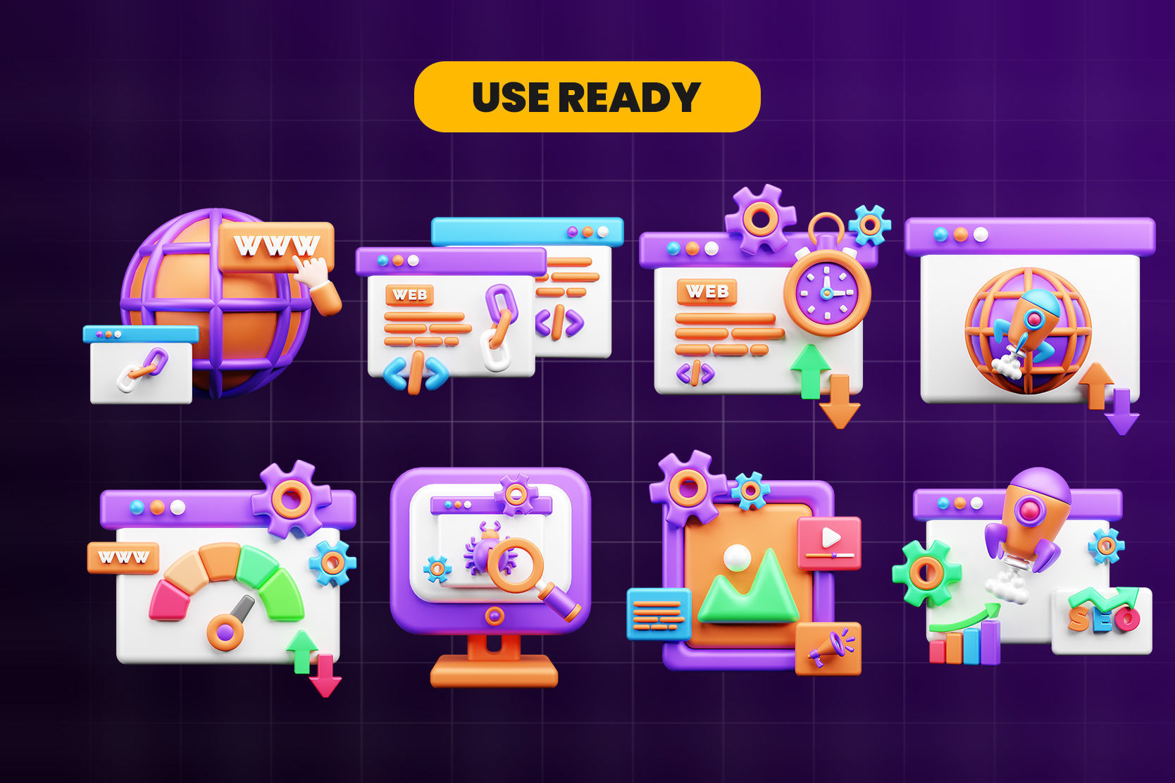 SEO and WEB 3d Illustration  Icon Pack 3D model_2