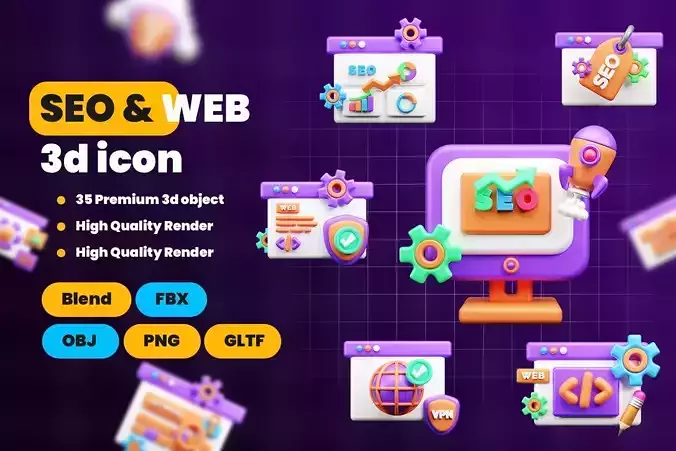 SEO and WEB 3d Illustration  Icon Pack 3D model