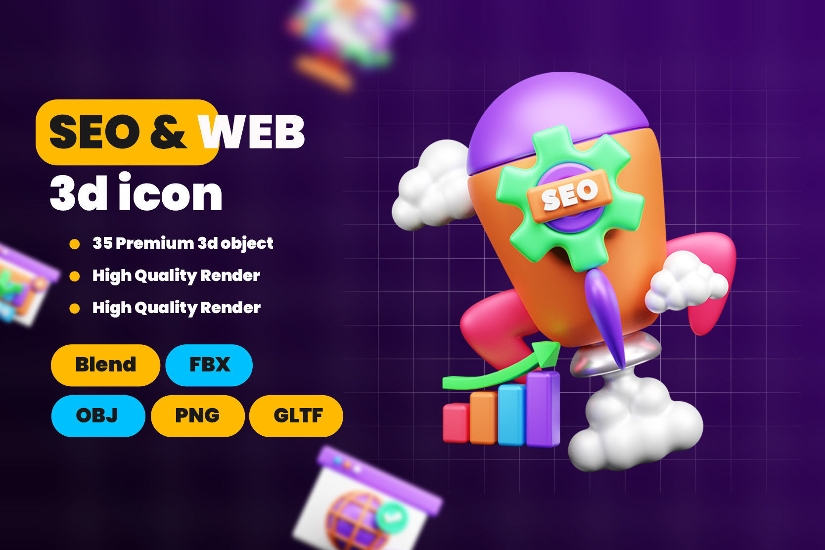SEO and WEB 3d Illustration  Icon Pack 3D model_1