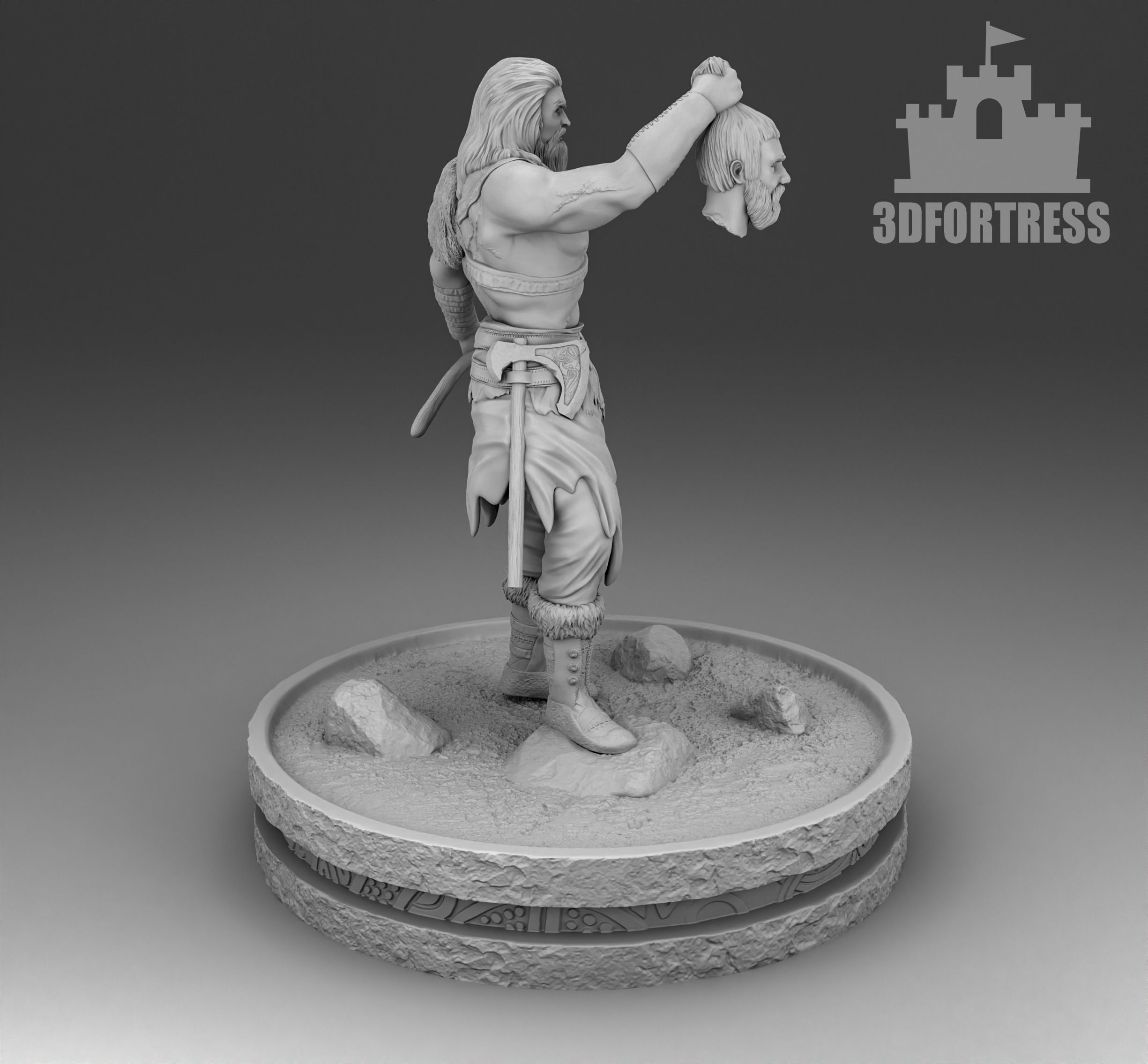 Viking with a trophy 3D print model_1