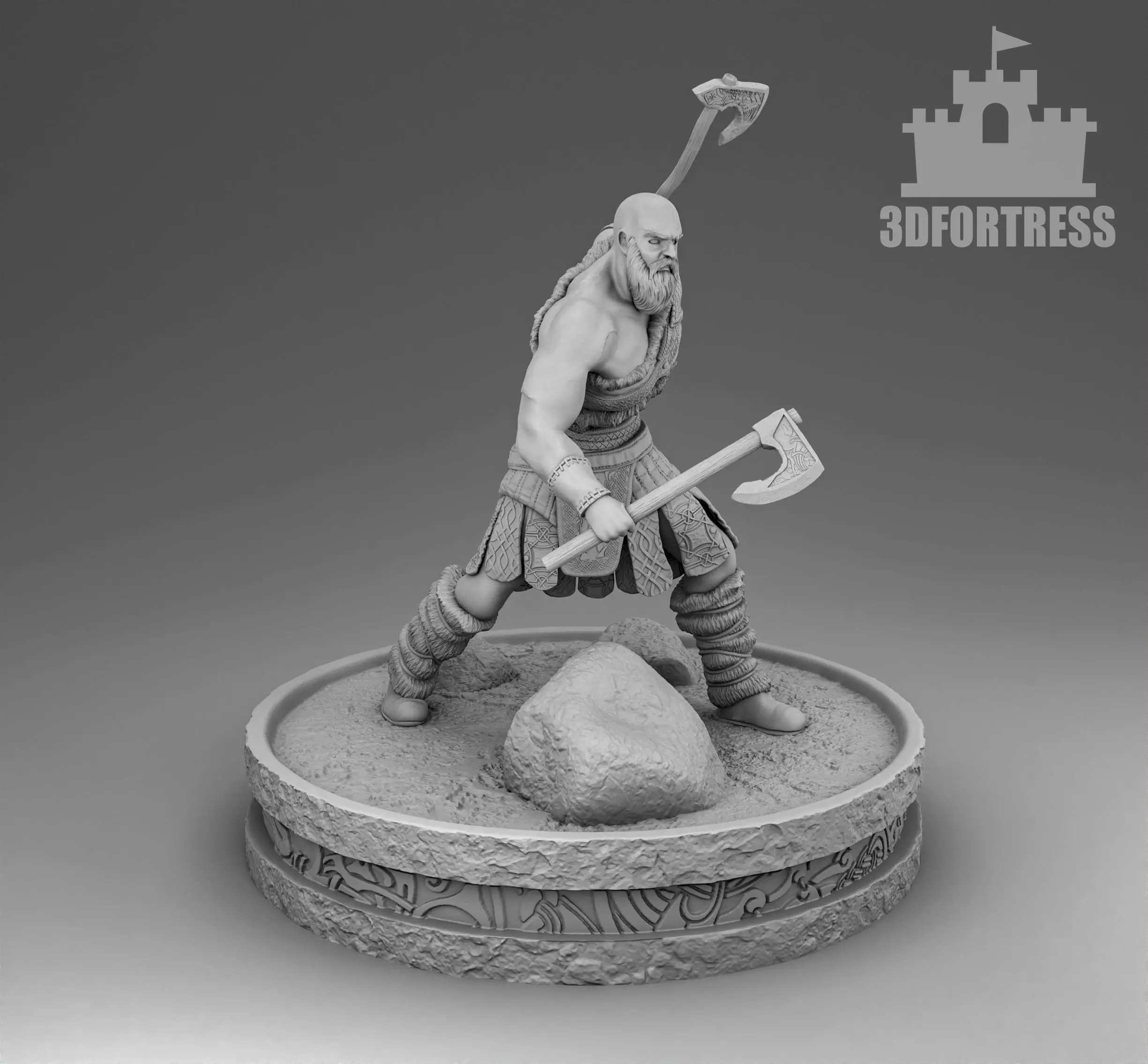A Viking with two axes 3D print model_0