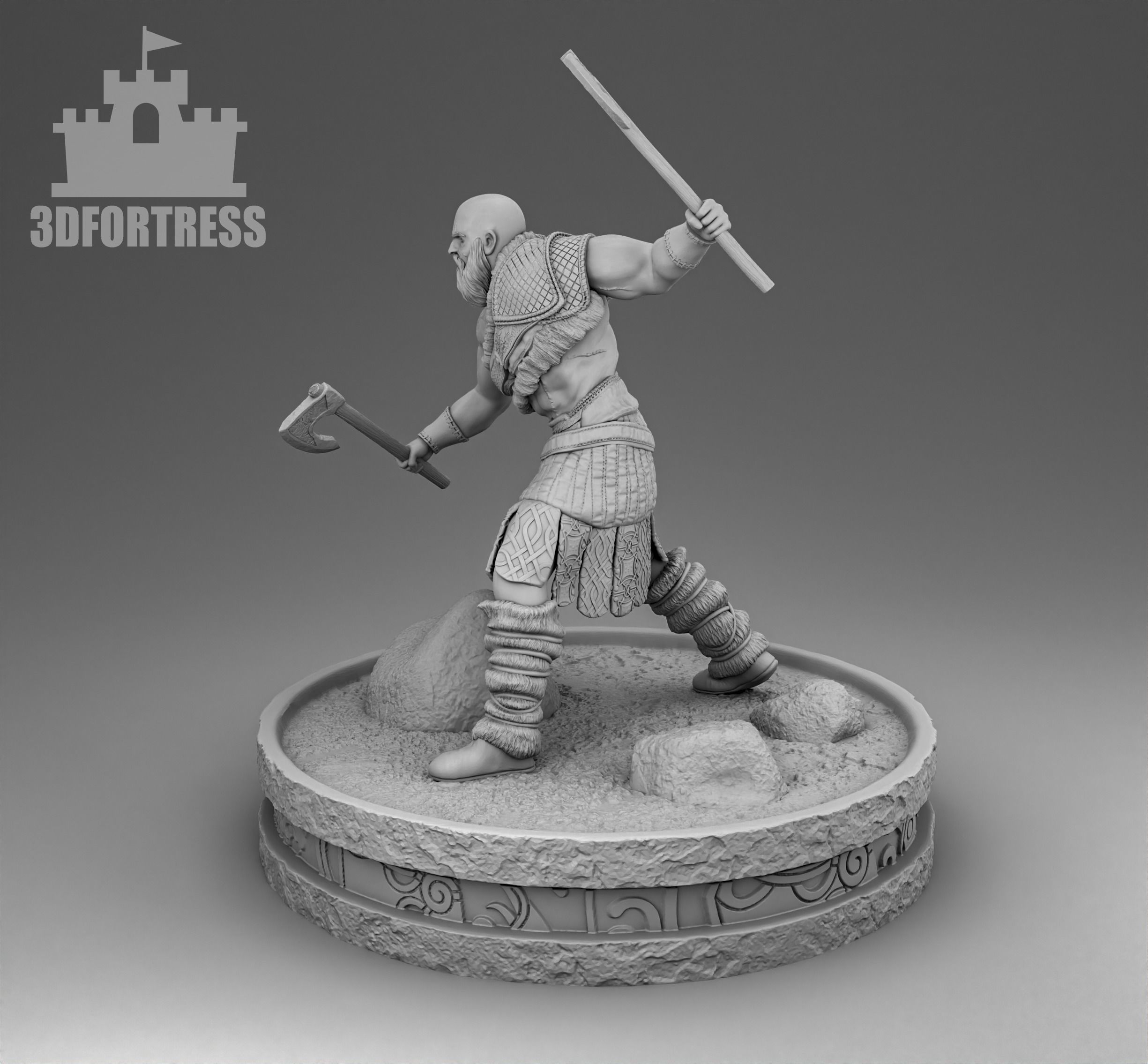 A Viking with two axes 3D print model_1