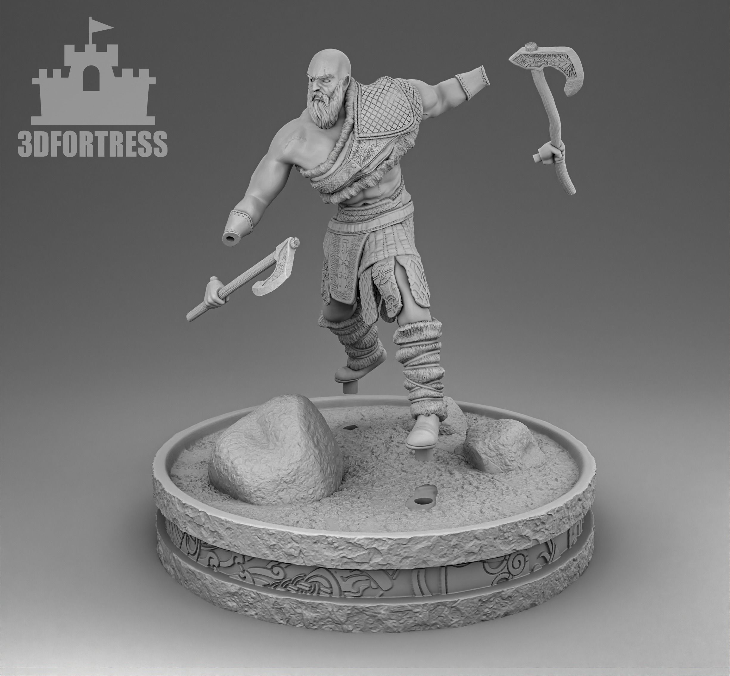 A Viking with two axes 3D print model_3