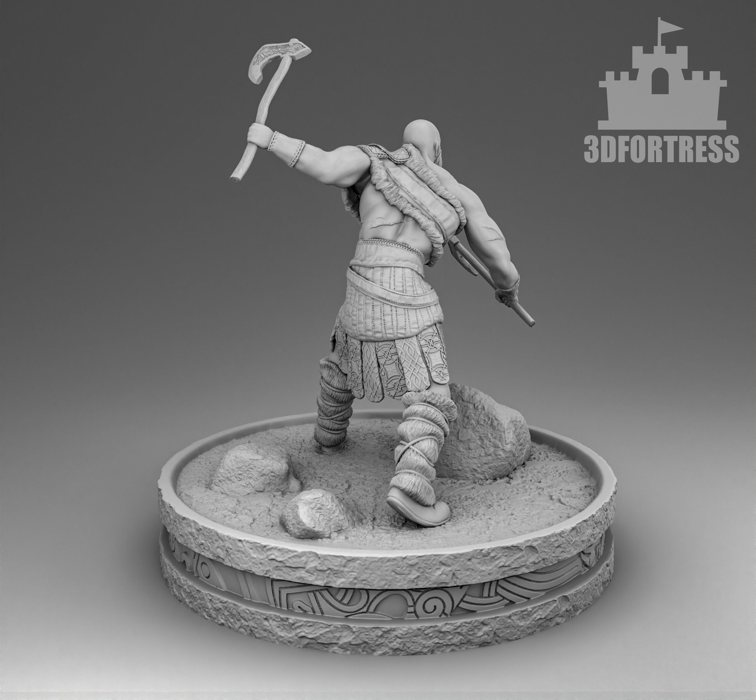 A Viking with two axes 3D print model_2