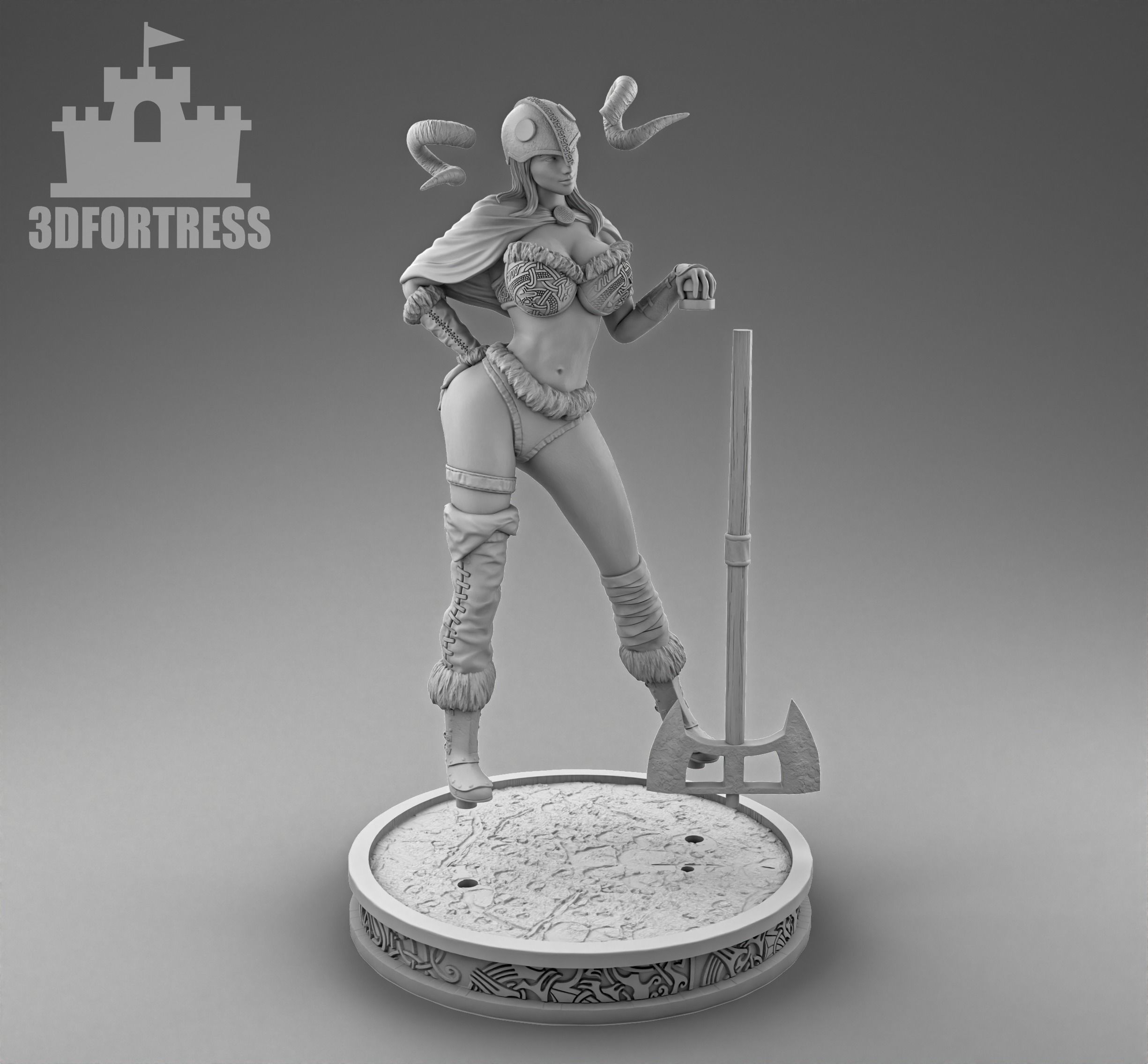Viking girl with an axe 3D print model_4