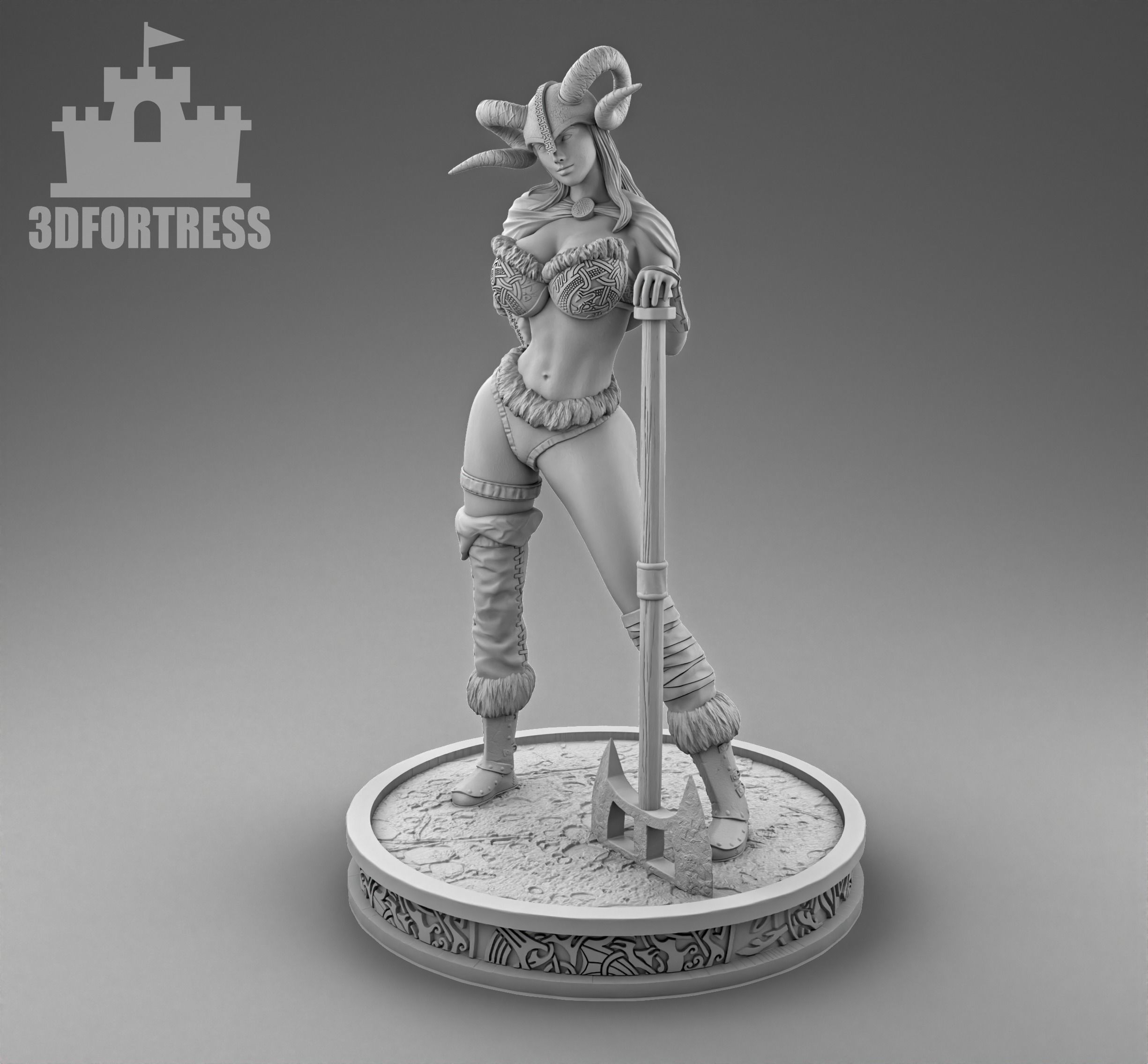Viking girl with an axe 3D print model_1