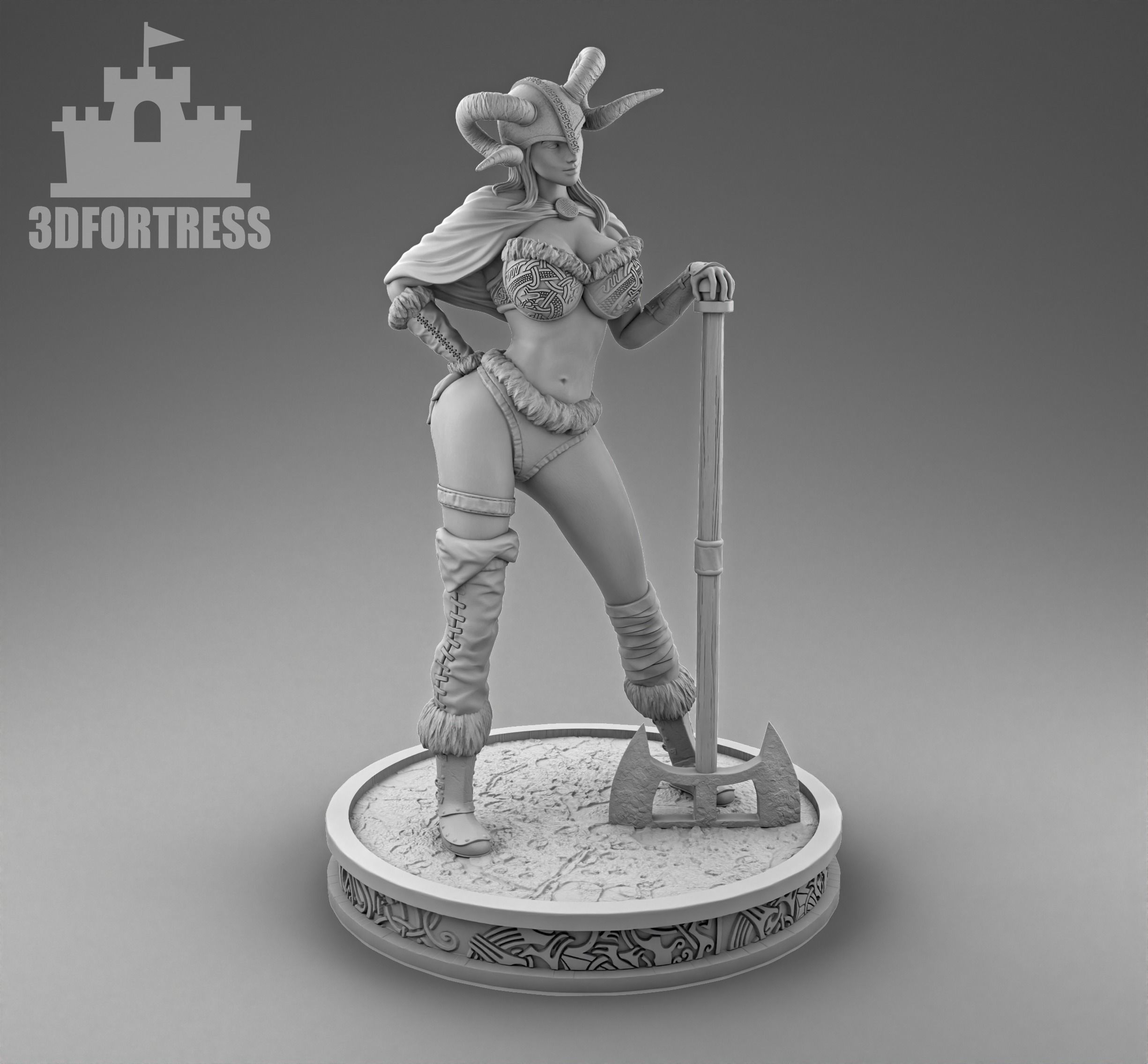Viking girl with an axe 3D print model_2
