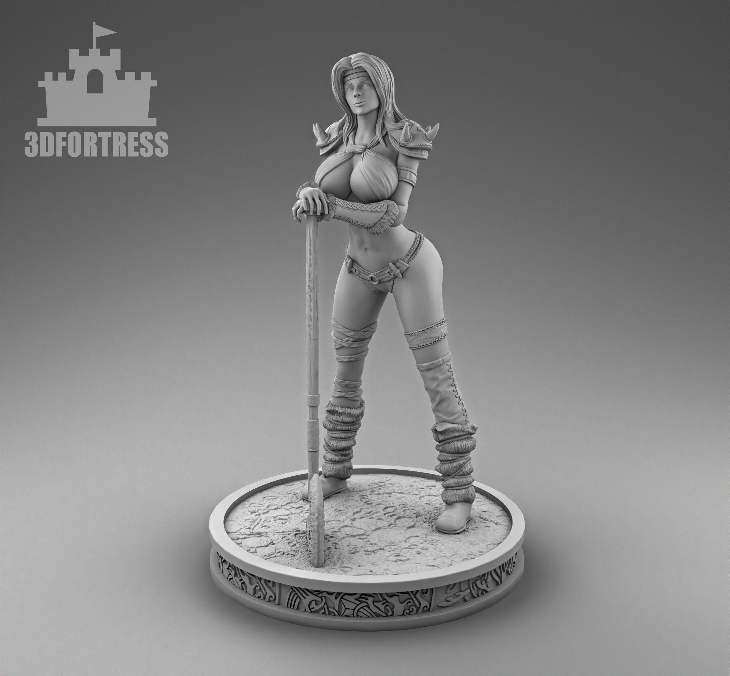 Viking girl with a two-handed axe 3D print model_1
