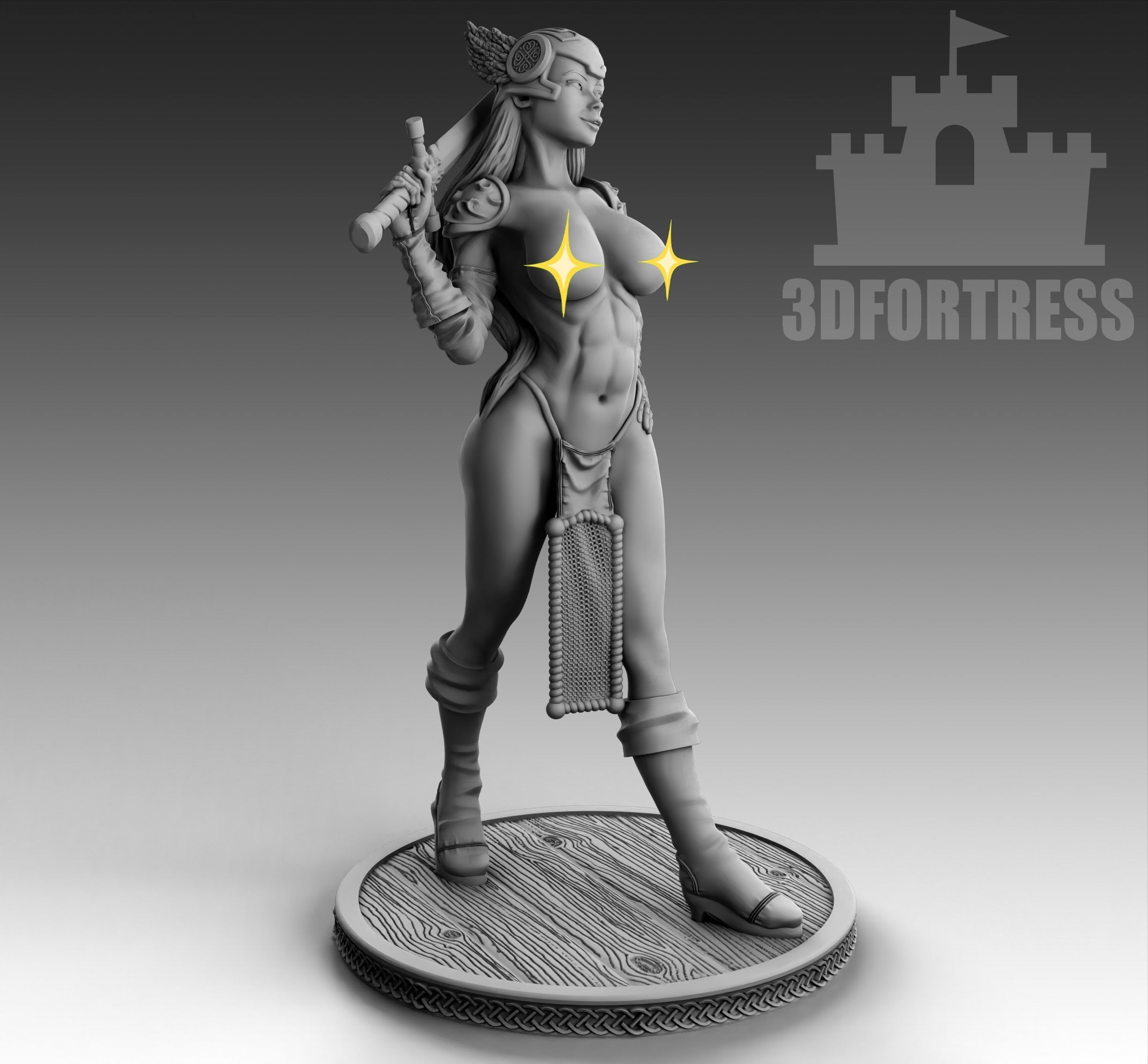 Viking girl with a sword 3D print model_1