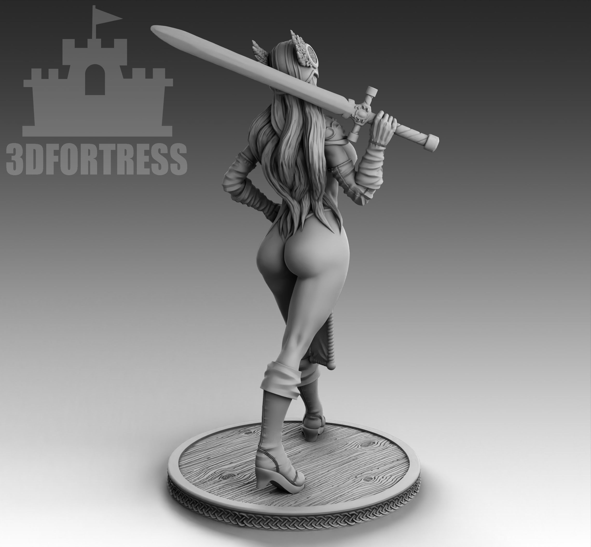 Viking girl with a sword 3D print model_2