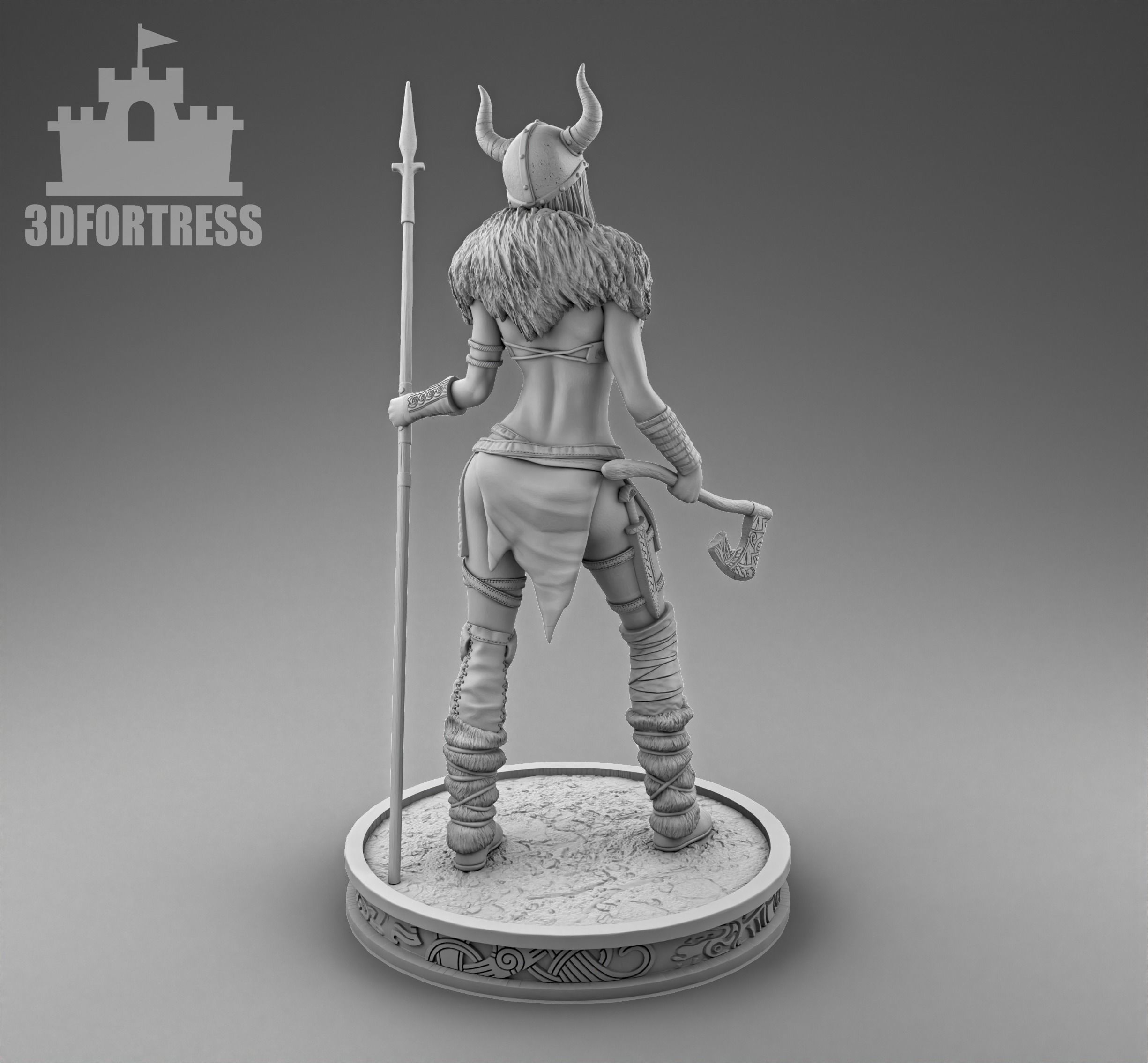 A warrior girl with a spear 3D print model_2