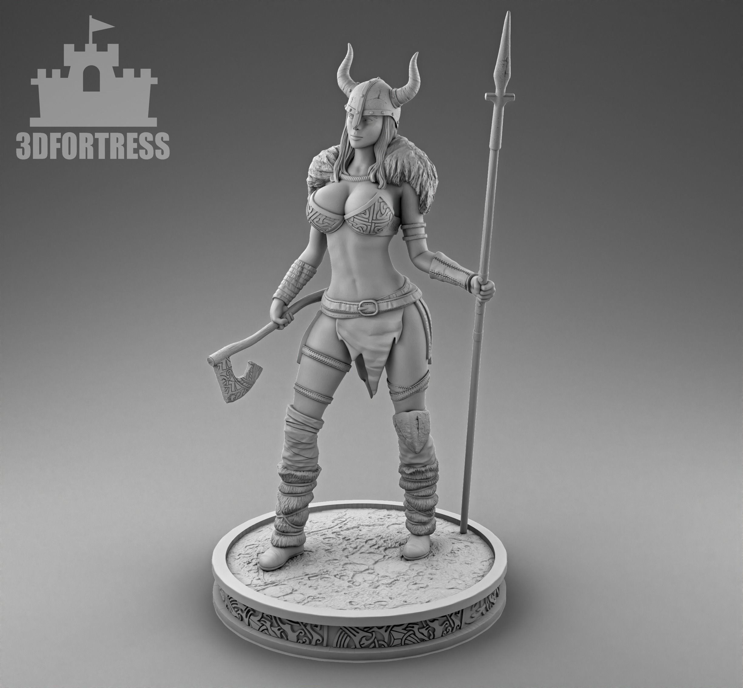 A warrior girl with a spear 3D print model_1