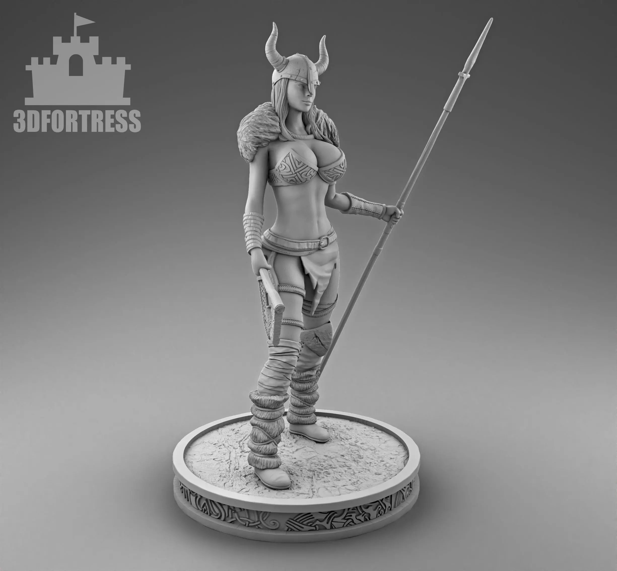 A warrior girl with a spear 3D print model_0