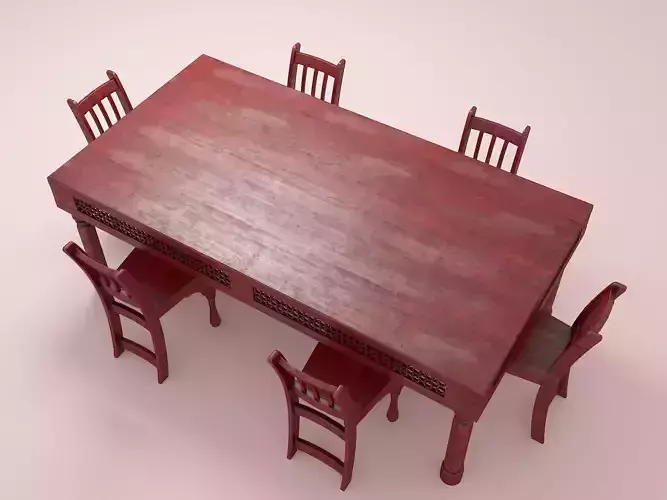 Red wooden table and chairs